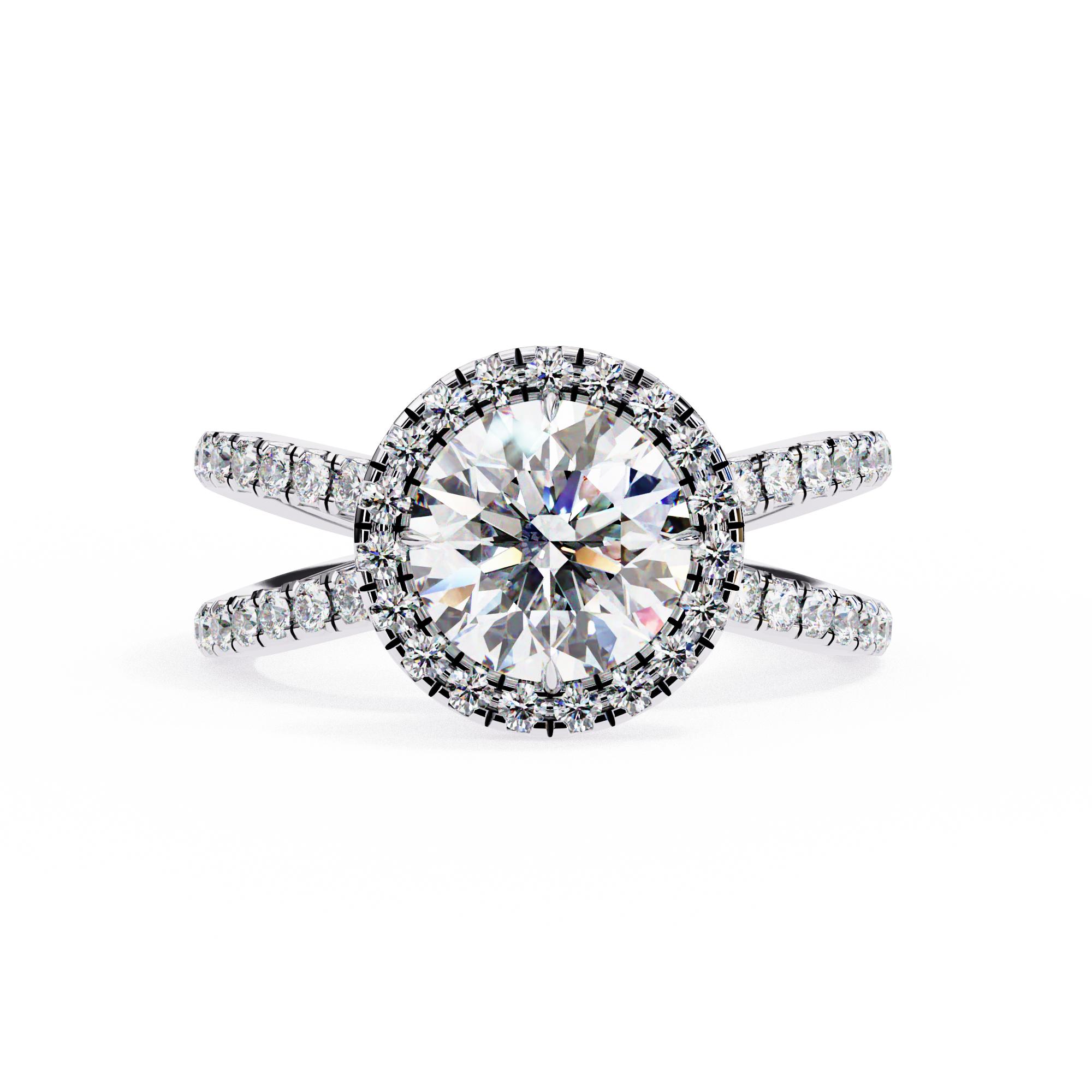 Halo Diamond Engagement Ring with Pave Band