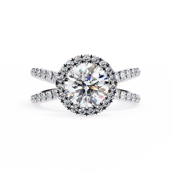 Halo Diamond Engagement Ring with Pave Band