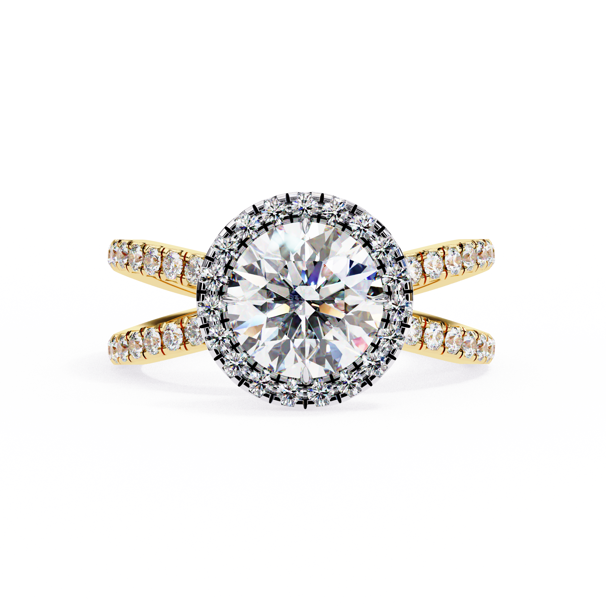 Halo Diamond Engagement Ring with Pave Band