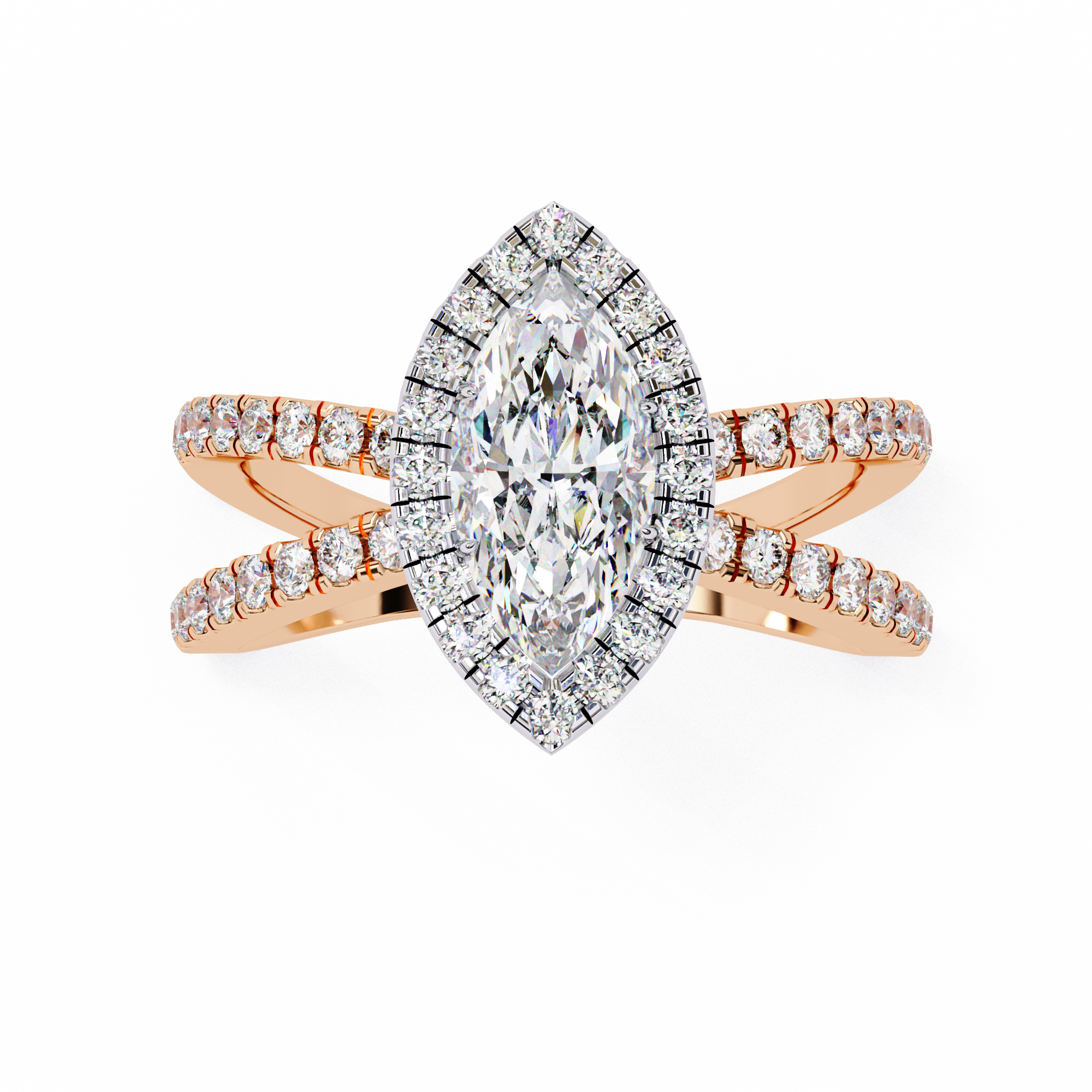 Halo Split Shank Engagement Ring