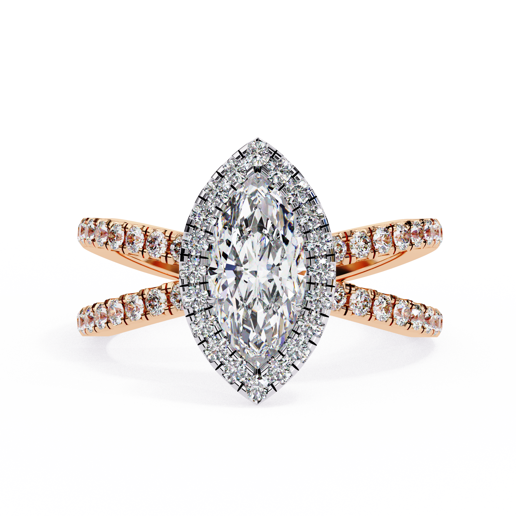 Halo Split Shank Engagement Ring