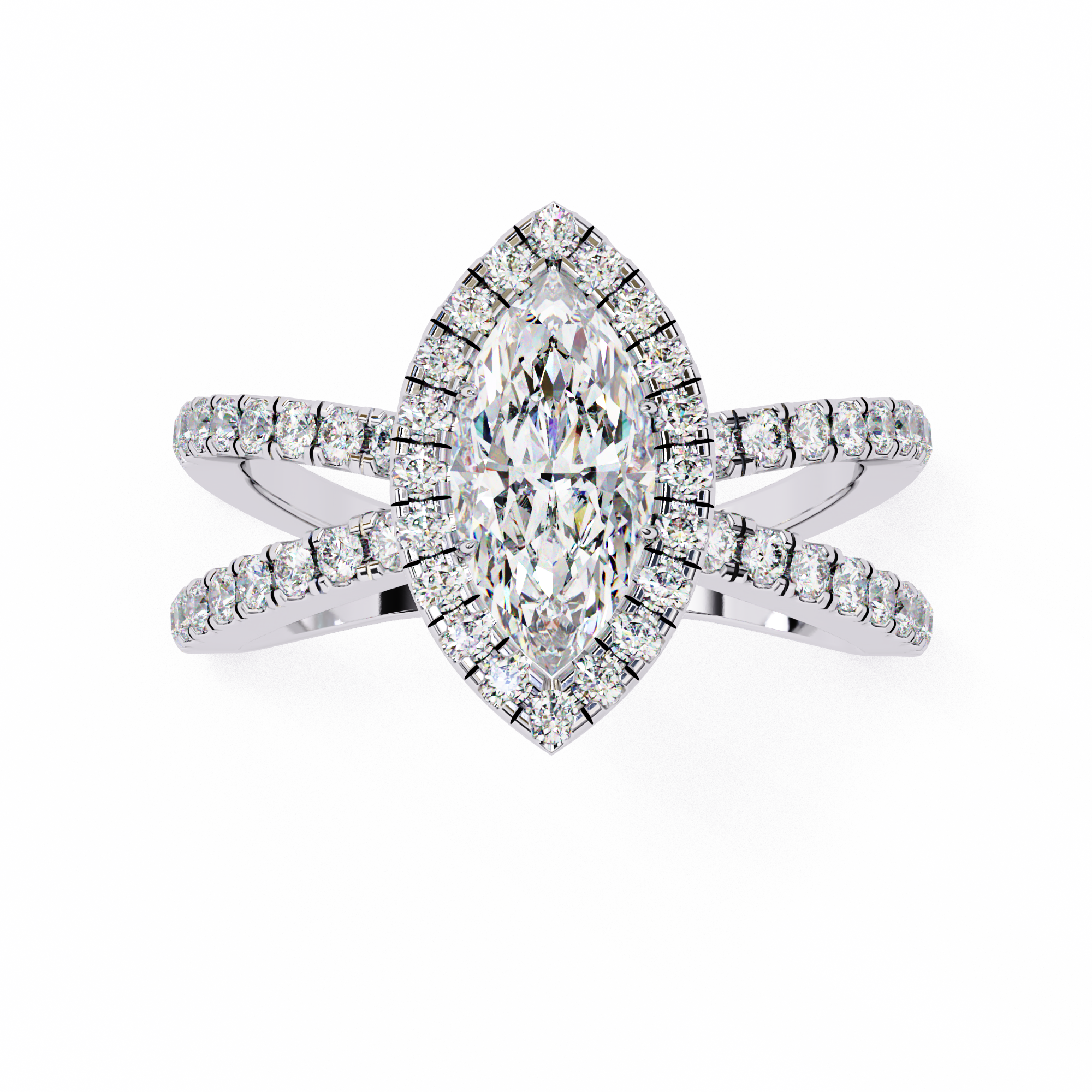 Halo Split Shank Engagement Ring