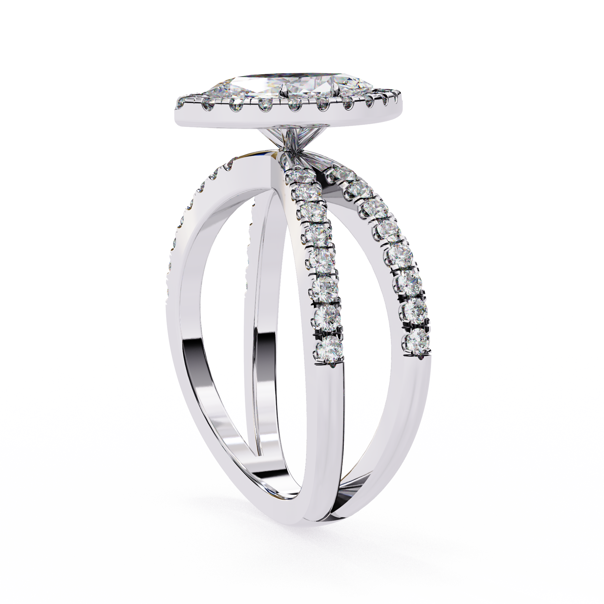 Halo Split Shank Engagement Ring
