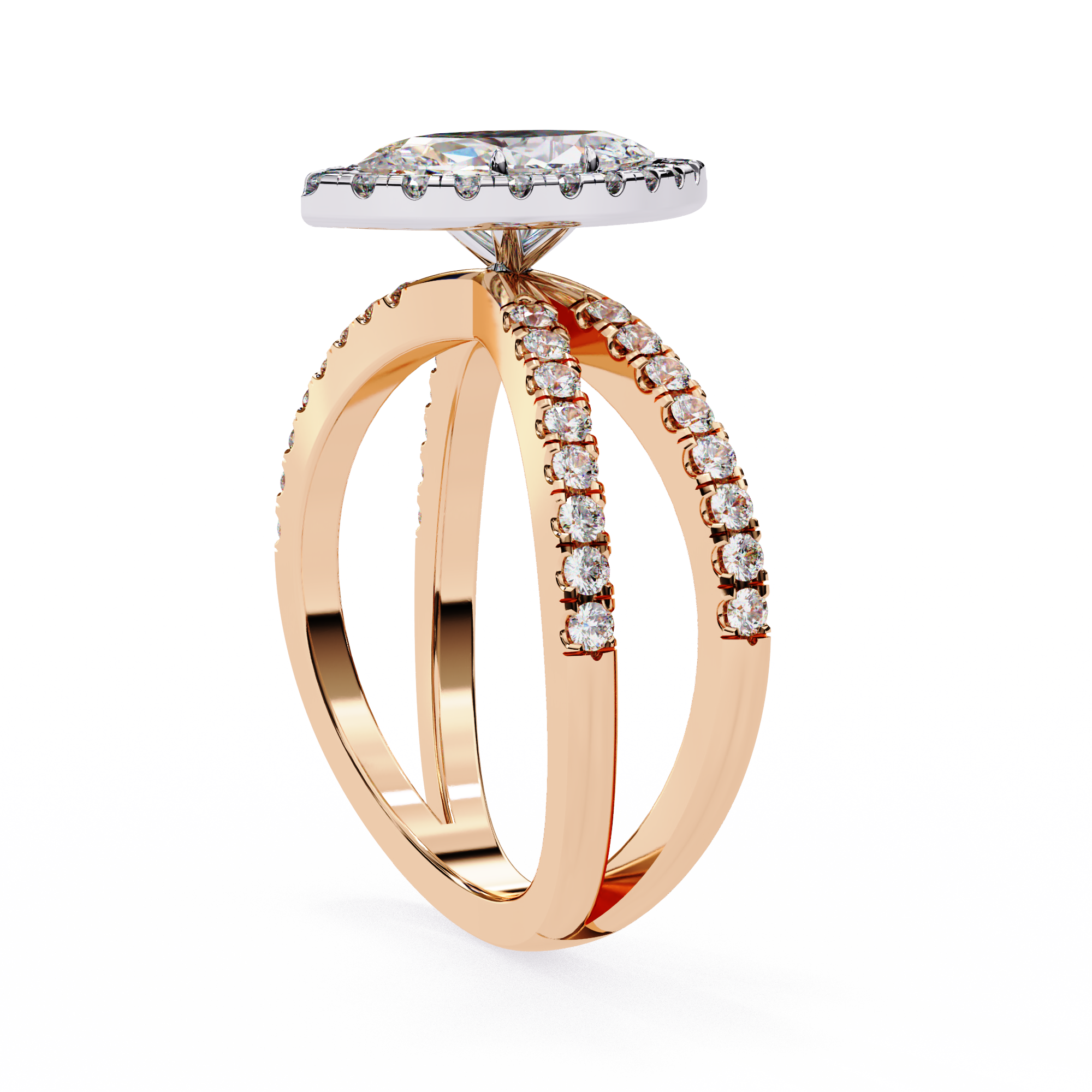 Halo Split Shank Engagement Ring