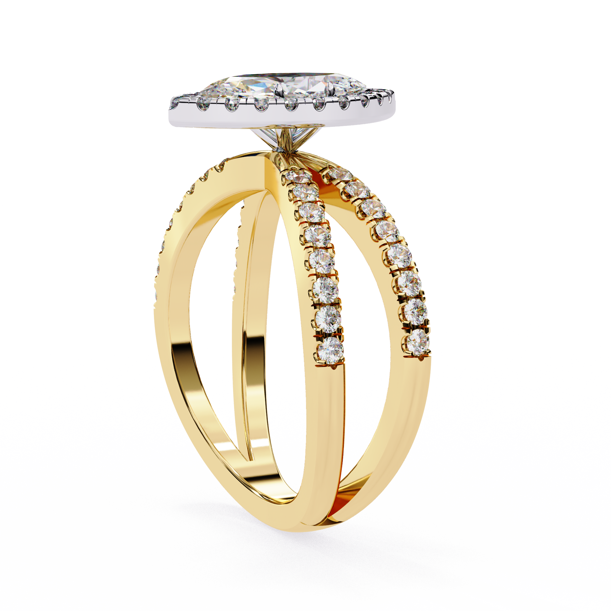 Halo Split Shank Engagement Ring