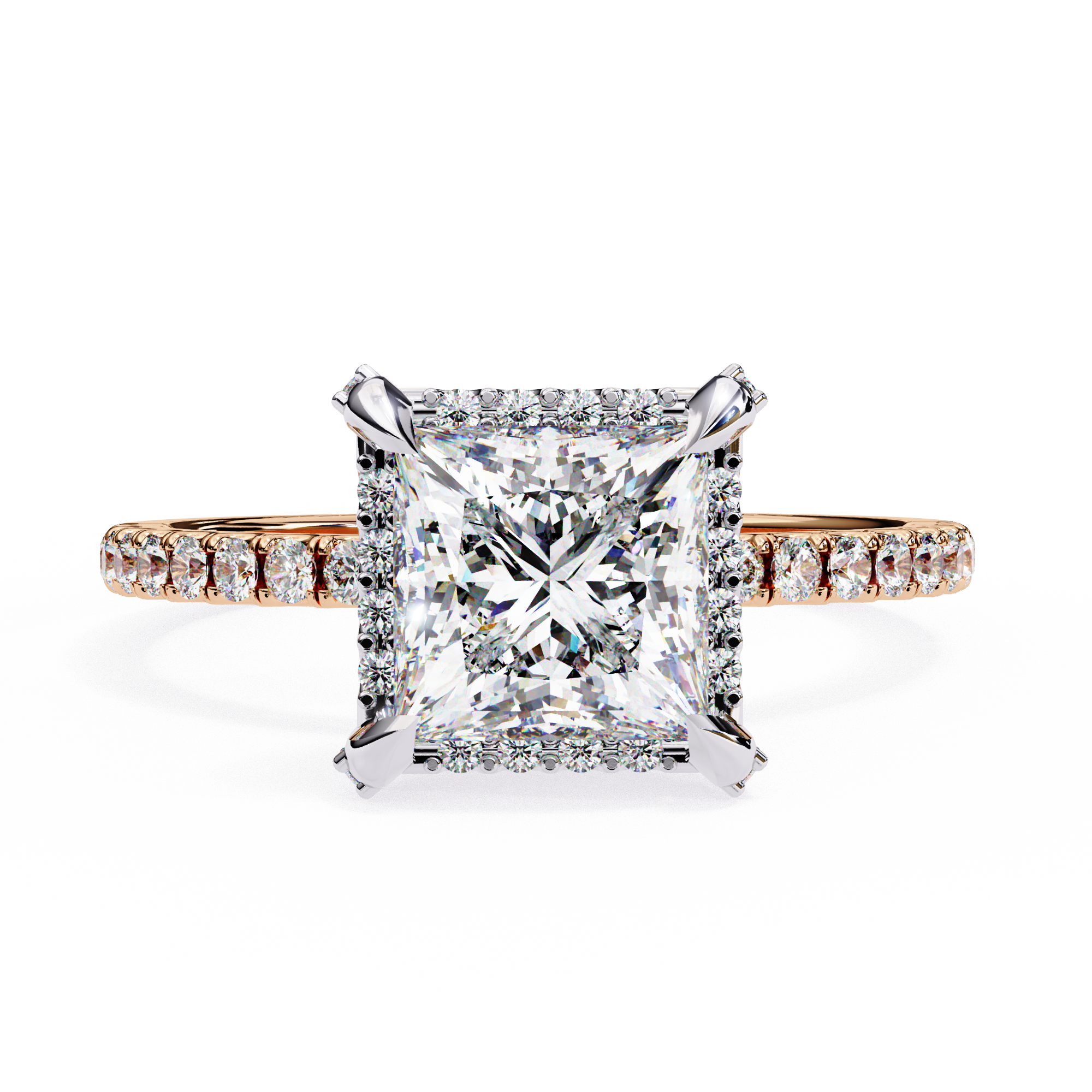 Regal Radiance Princess Cut halo Ring