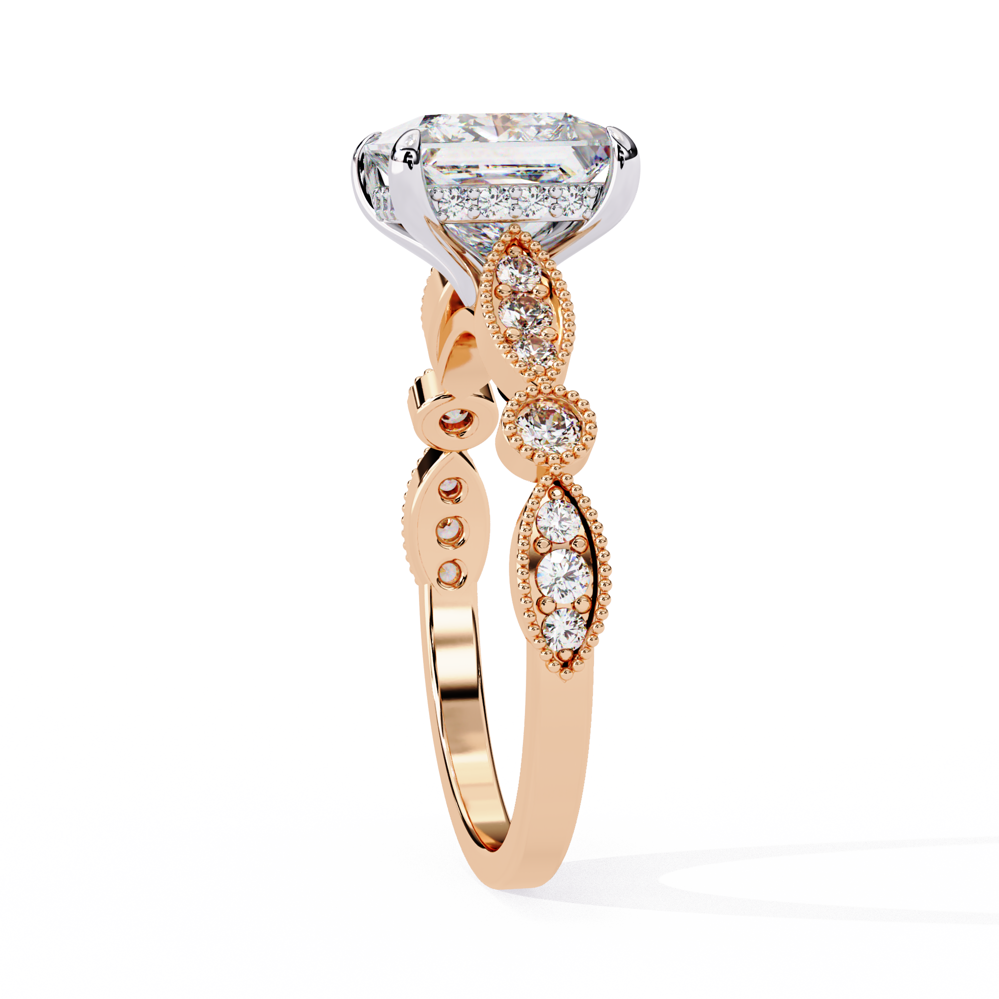 Golden Lattice Solitaire Diamond Ring