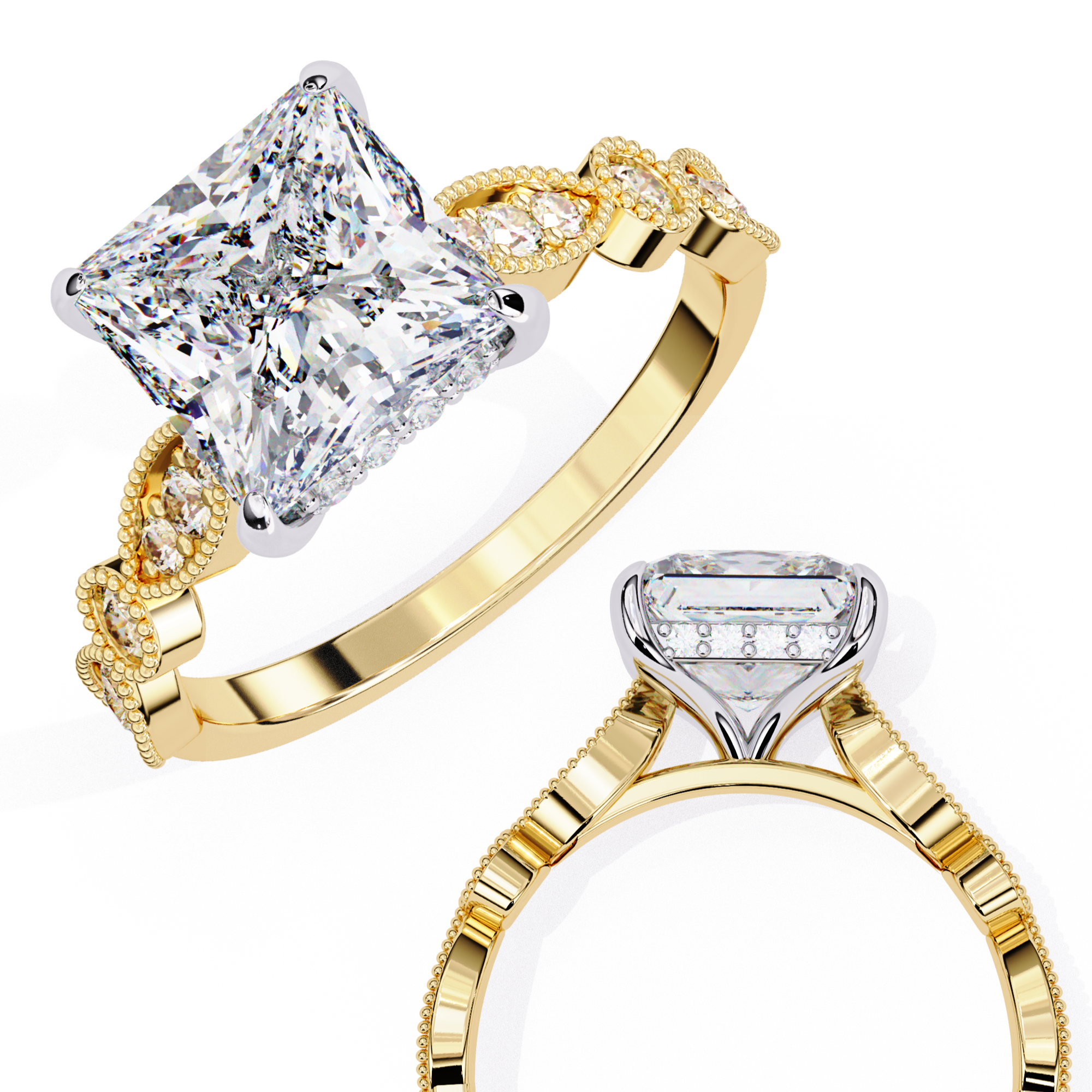 Golden Lattice Solitaire Diamond Ring