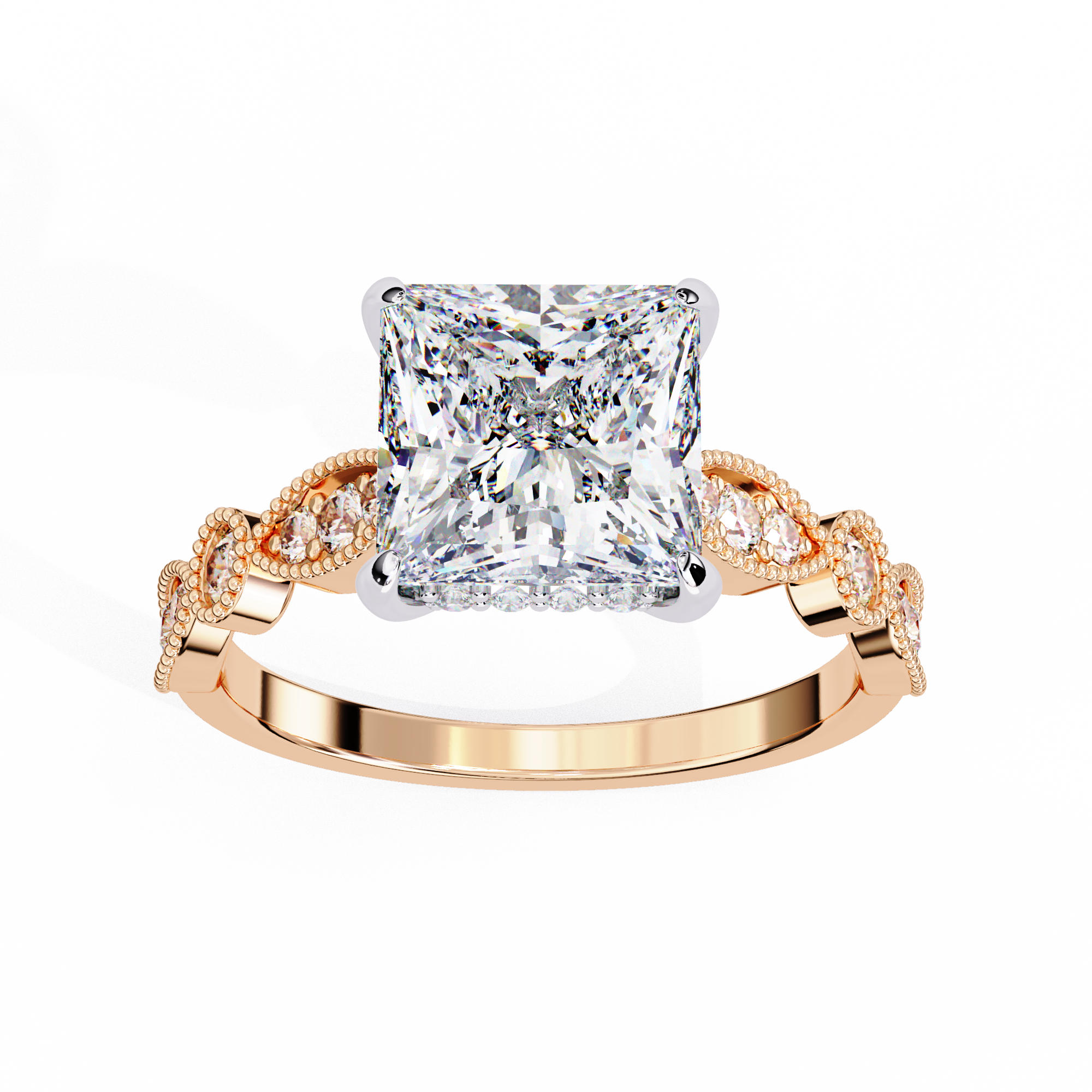 Golden Lattice Solitaire Diamond Ring