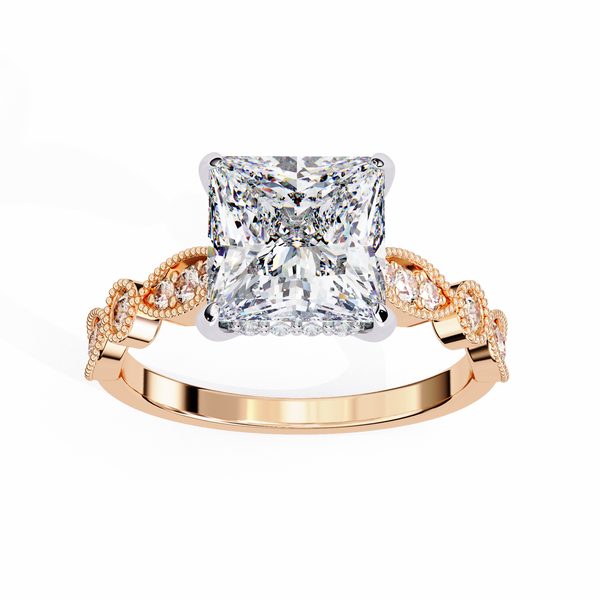 Golden Lattice Solitaire Diamond Ring