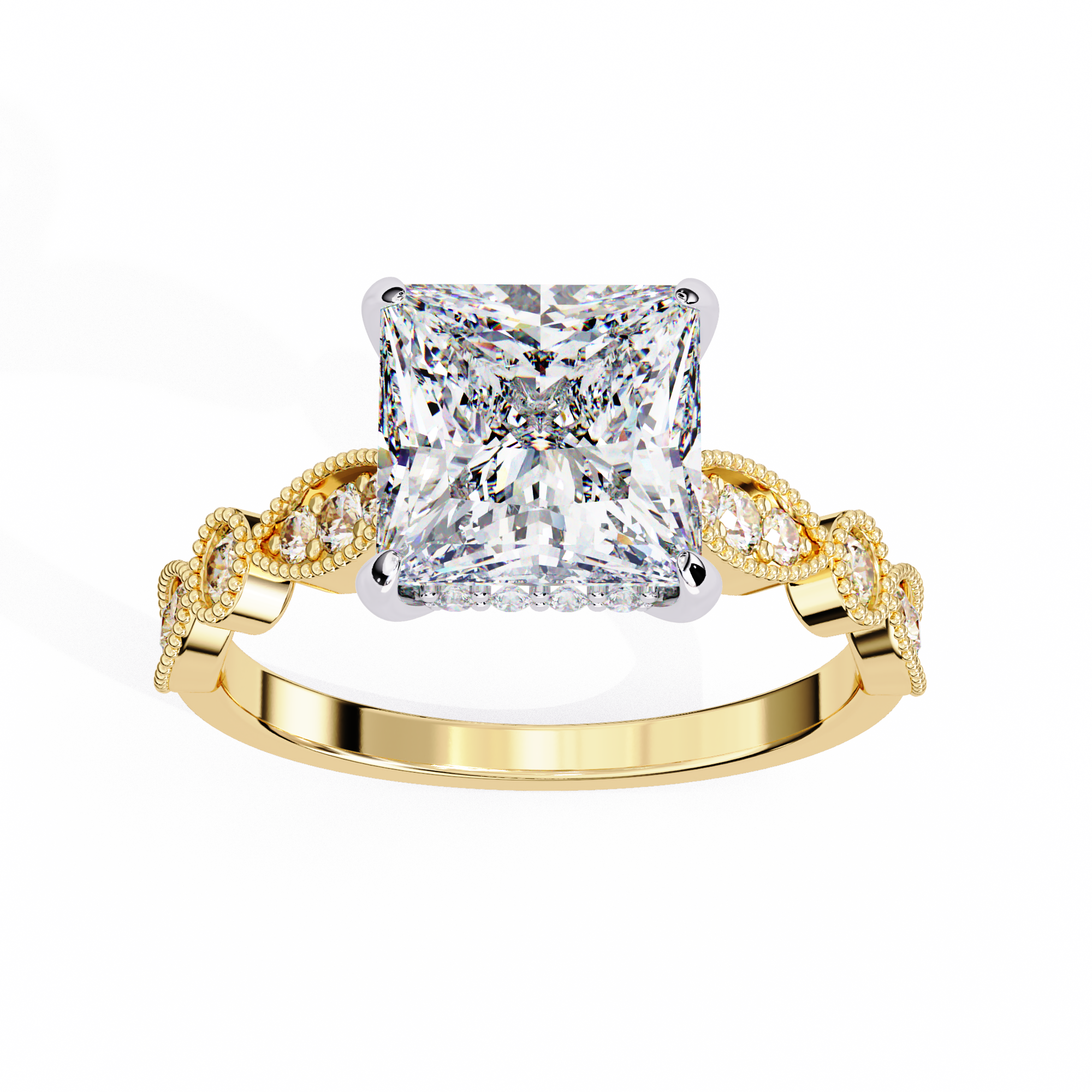 Golden Lattice Solitaire Diamond Ring