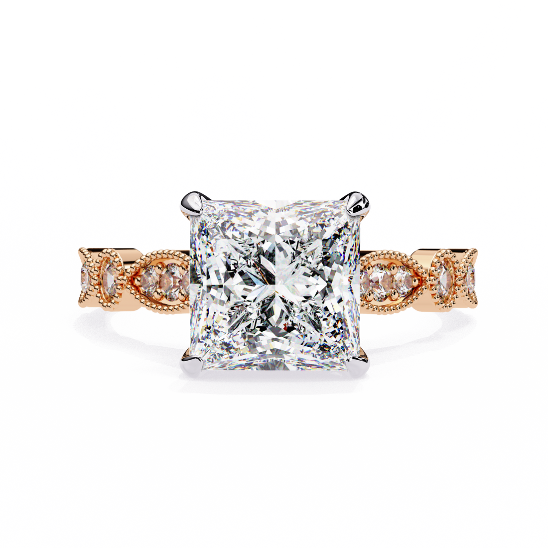 Golden Lattice Solitaire Diamond Ring