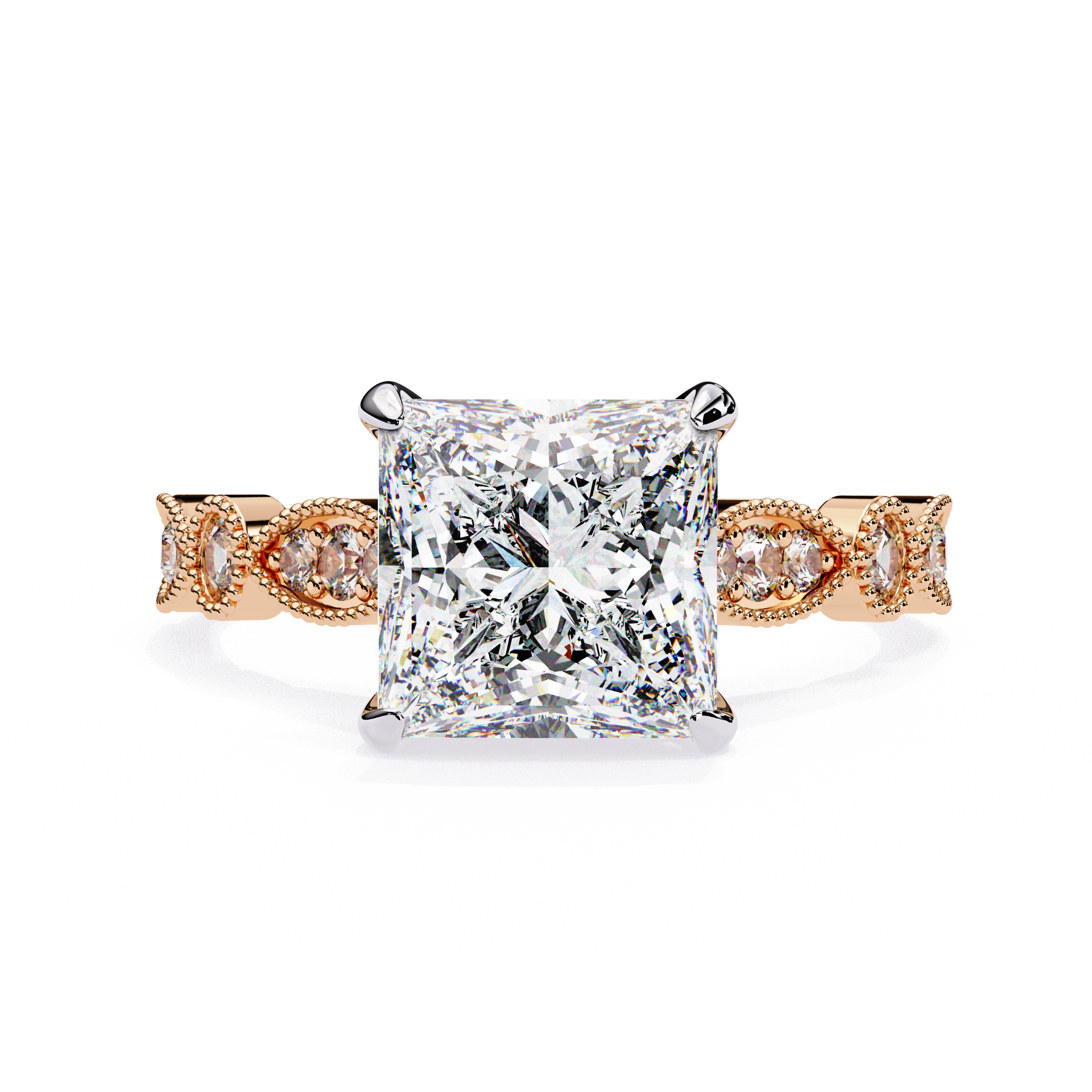 Golden Lattice Solitaire Diamond Ring
