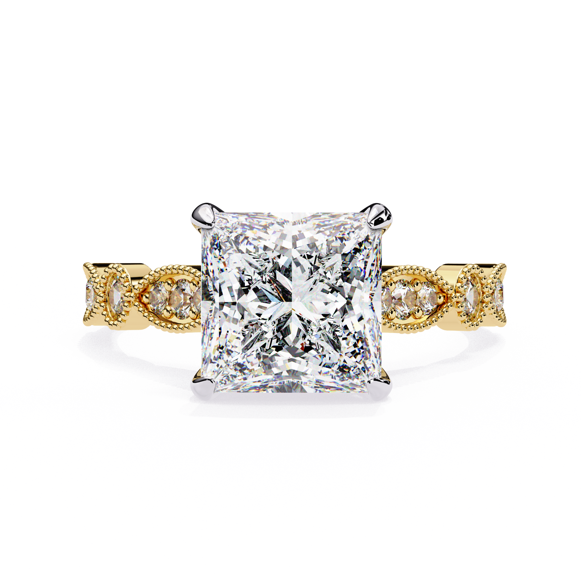 Golden Lattice Solitaire Diamond Ring