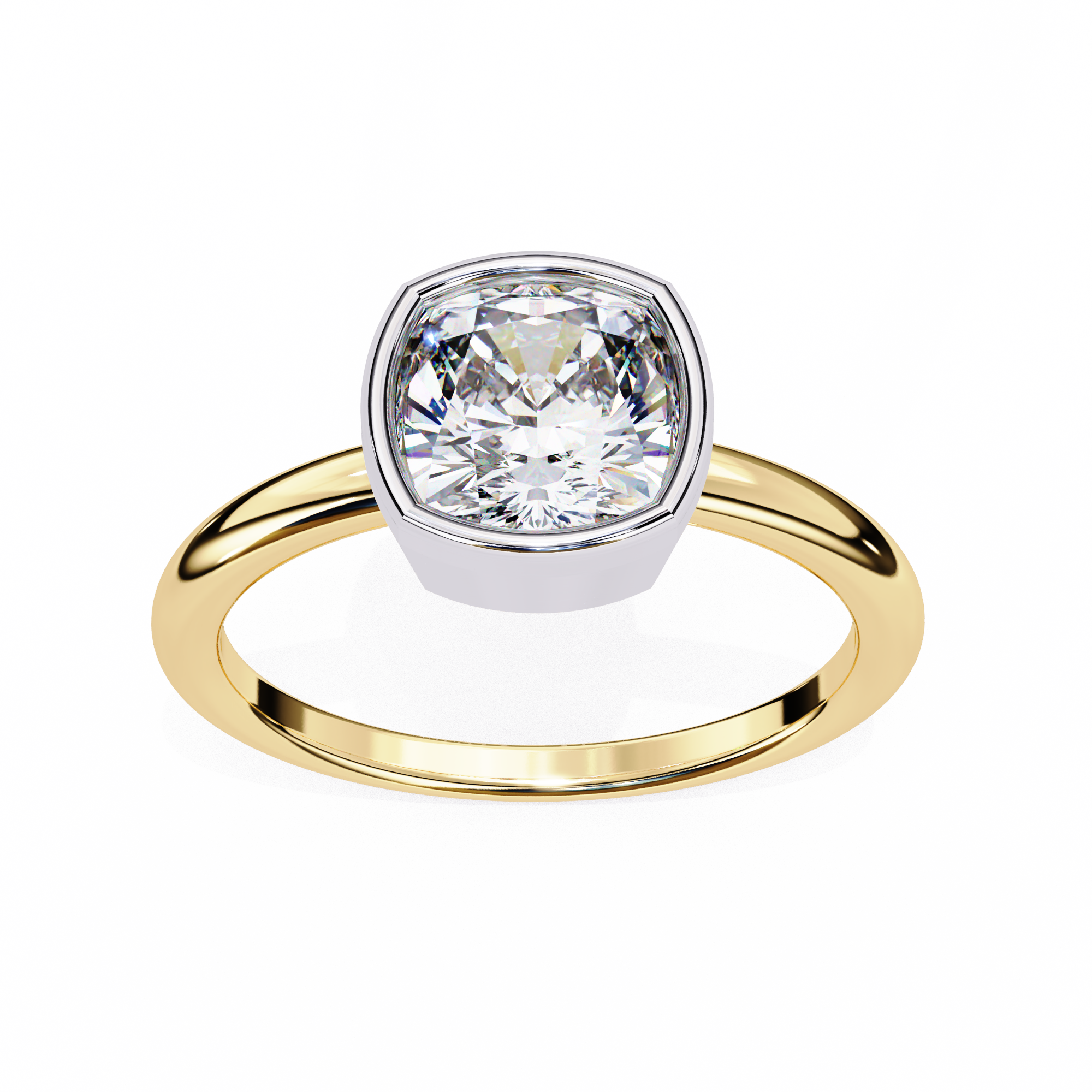 Bezel Set Cushion Solitaire Diamond Ring