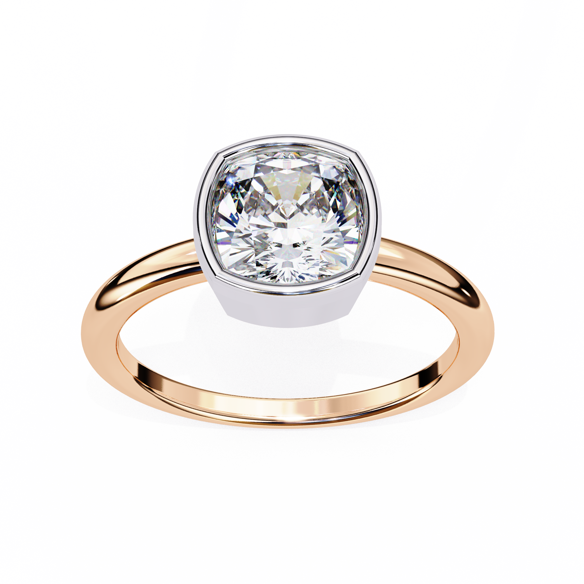 Bezel Set Cushion Solitaire Diamond Ring