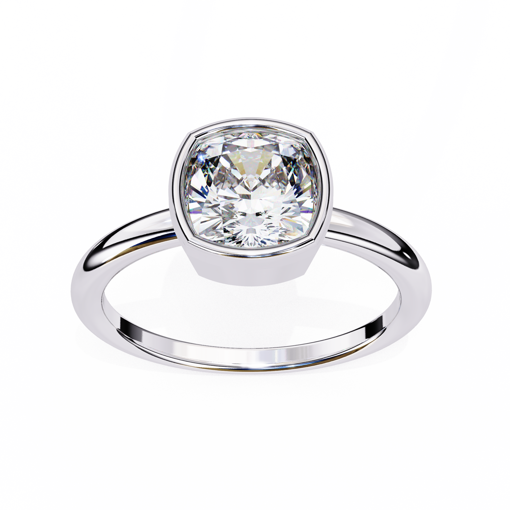 Bezel Set Cushion Solitaire Diamond Ring