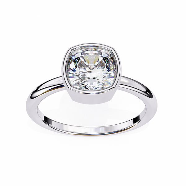 Bezel Set Cushion Solitaire Diamond Ring