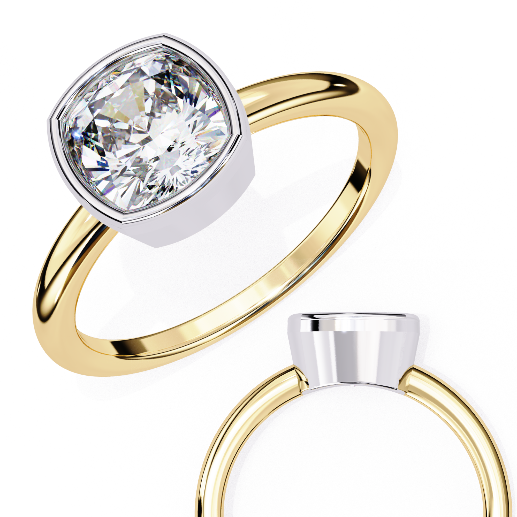 Bezel Set Cushion Solitaire Diamond Ring