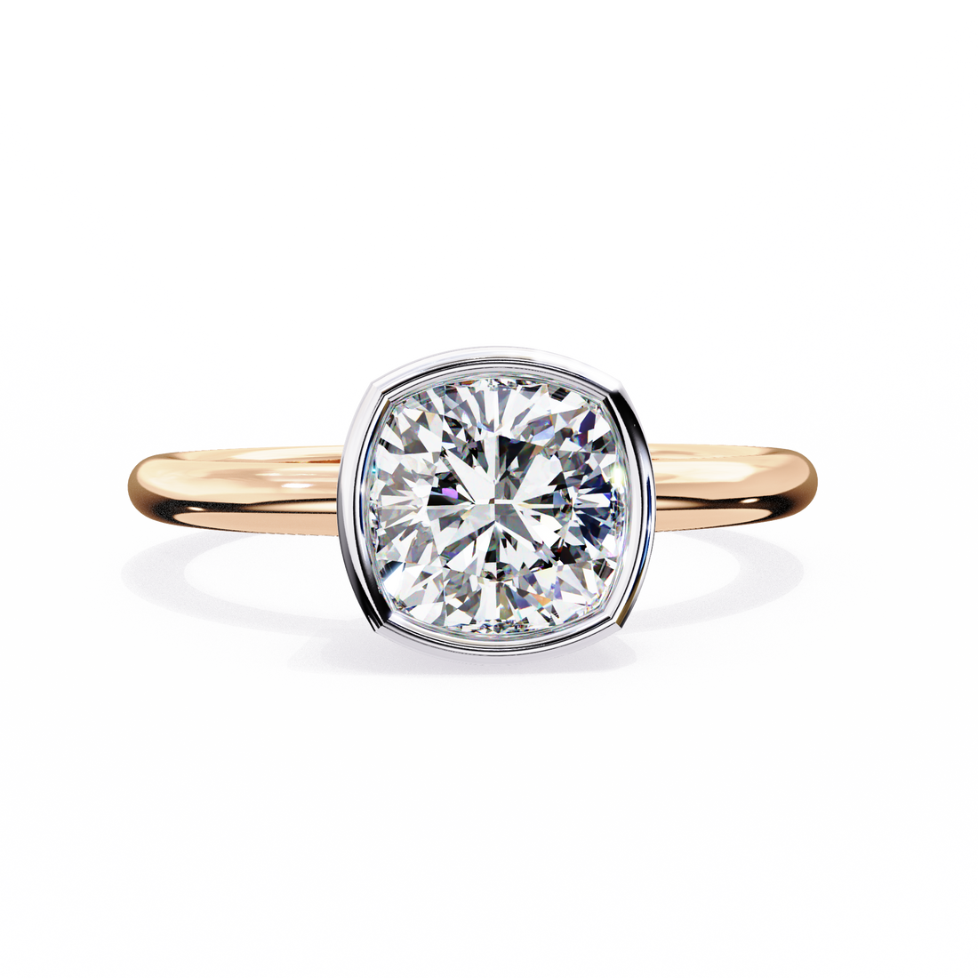 Bezel Set Cushion Solitaire Diamond Ring