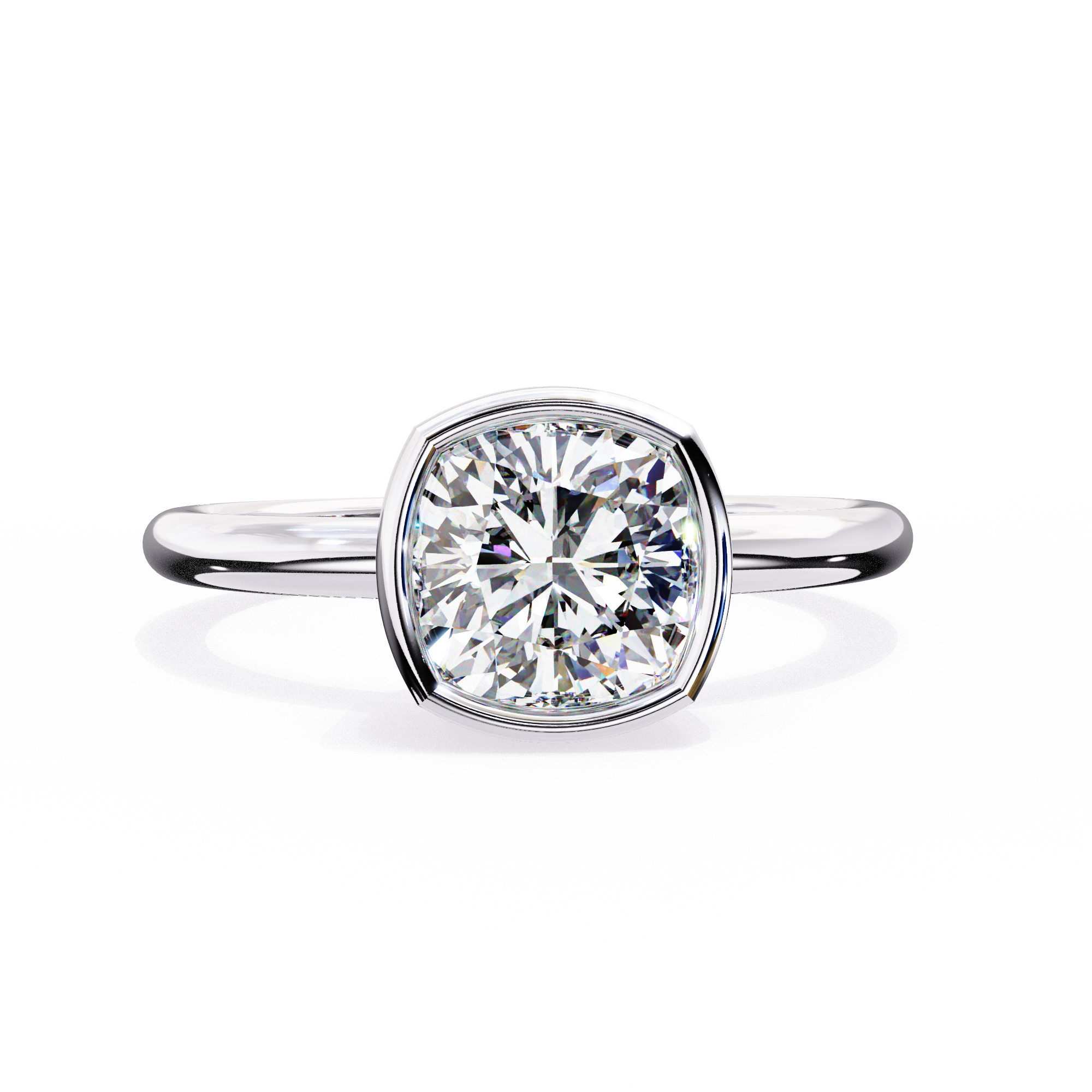 Bezel Set Cushion Solitaire Diamond Ring