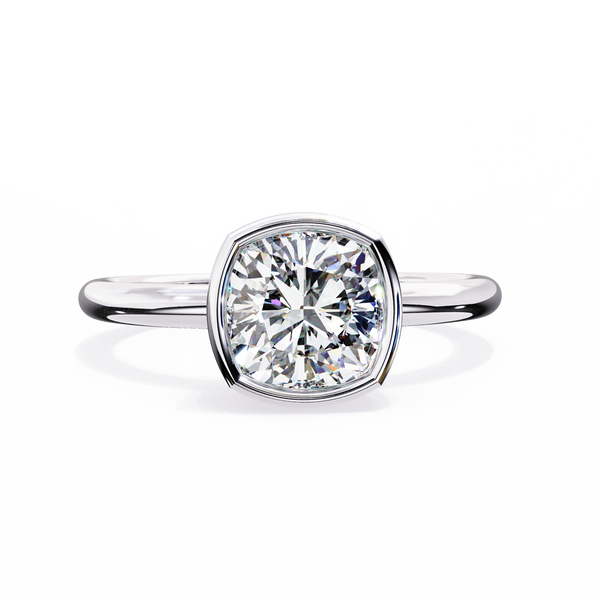 Bezel Set Cushion Solitaire Diamond Ring