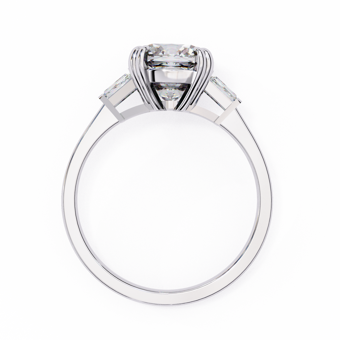 Cushion Cut Diamond Ring with Trapezoid Side Stones
