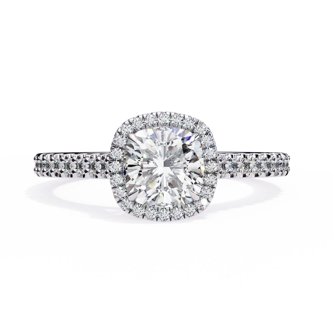 Elegant Pave Set Cushion Cut Diamond Ring