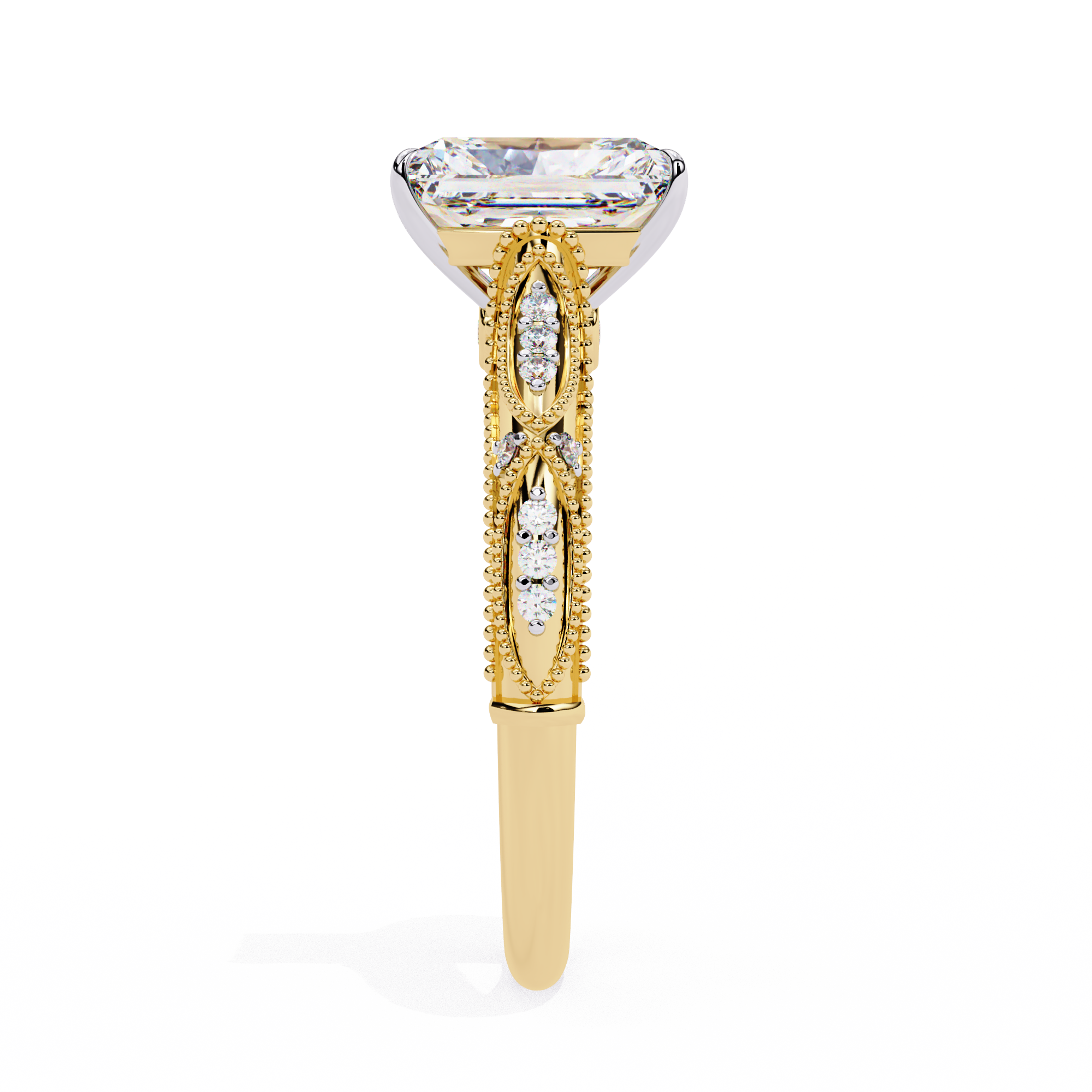 Elegant Beaded Solitaire Diamond Solitaire Ring
