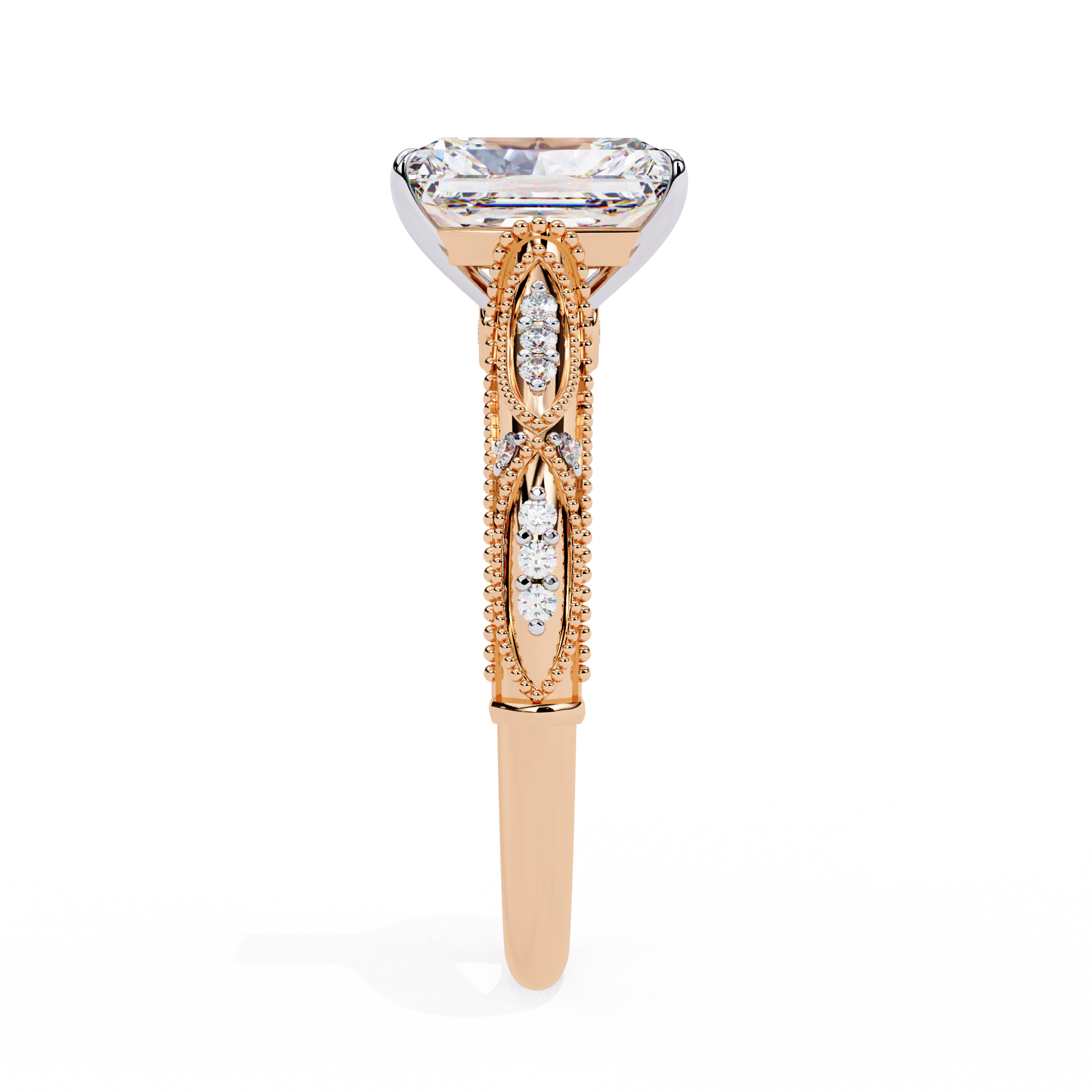 Elegant Beaded Solitaire Diamond Solitaire Ring