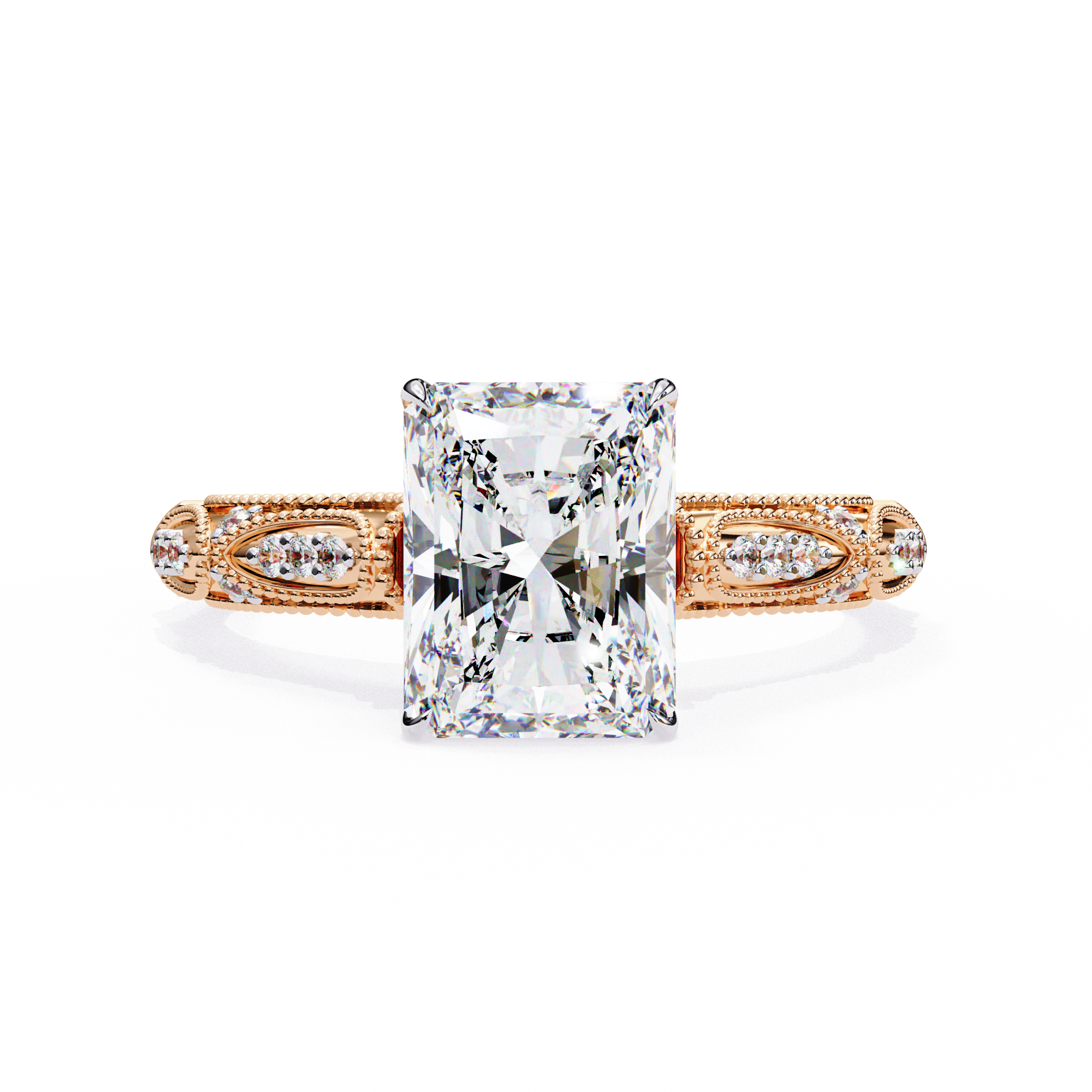 Elegant Beaded Solitaire Diamond Solitaire Ring