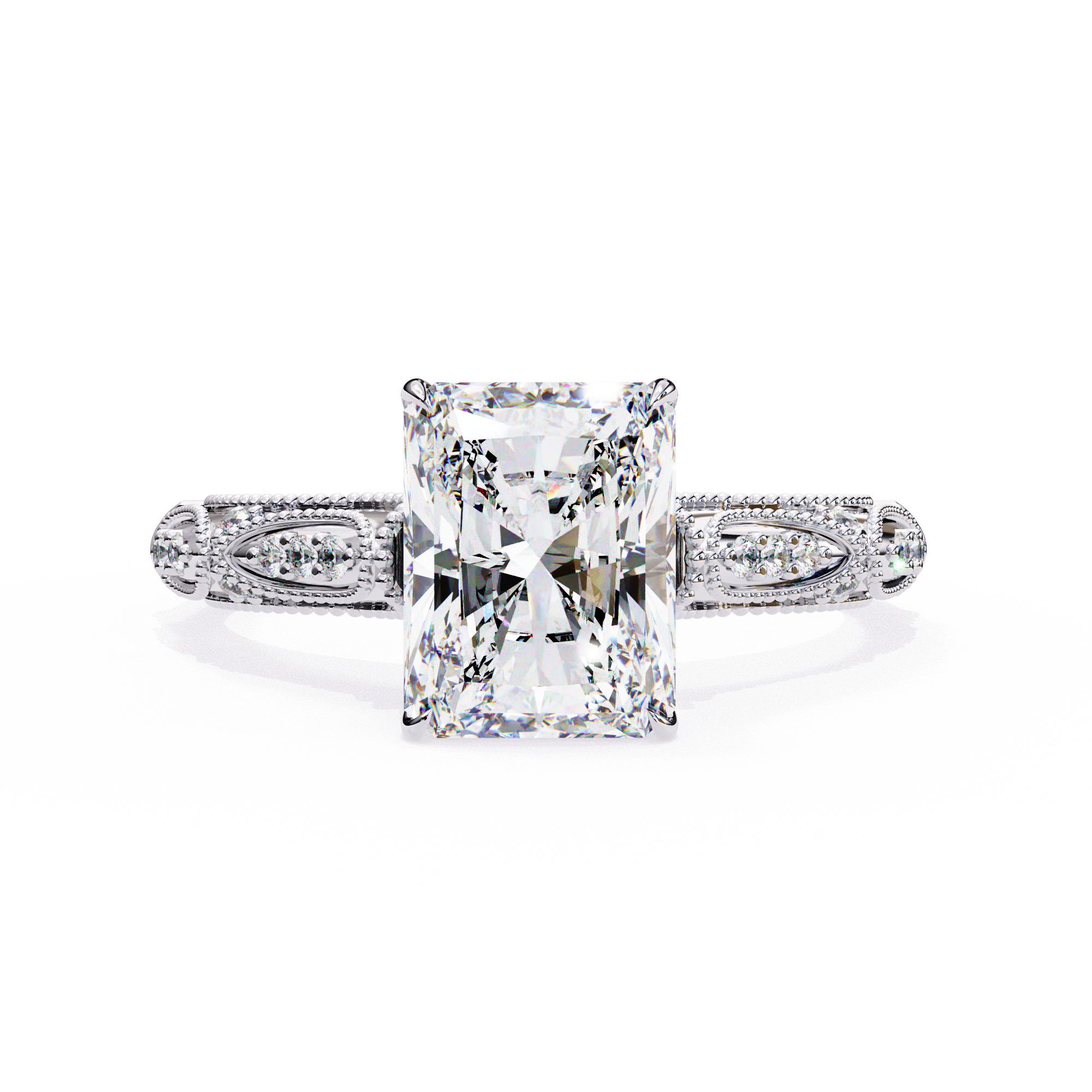 Elegant Beaded Solitaire Diamond Solitaire Ring