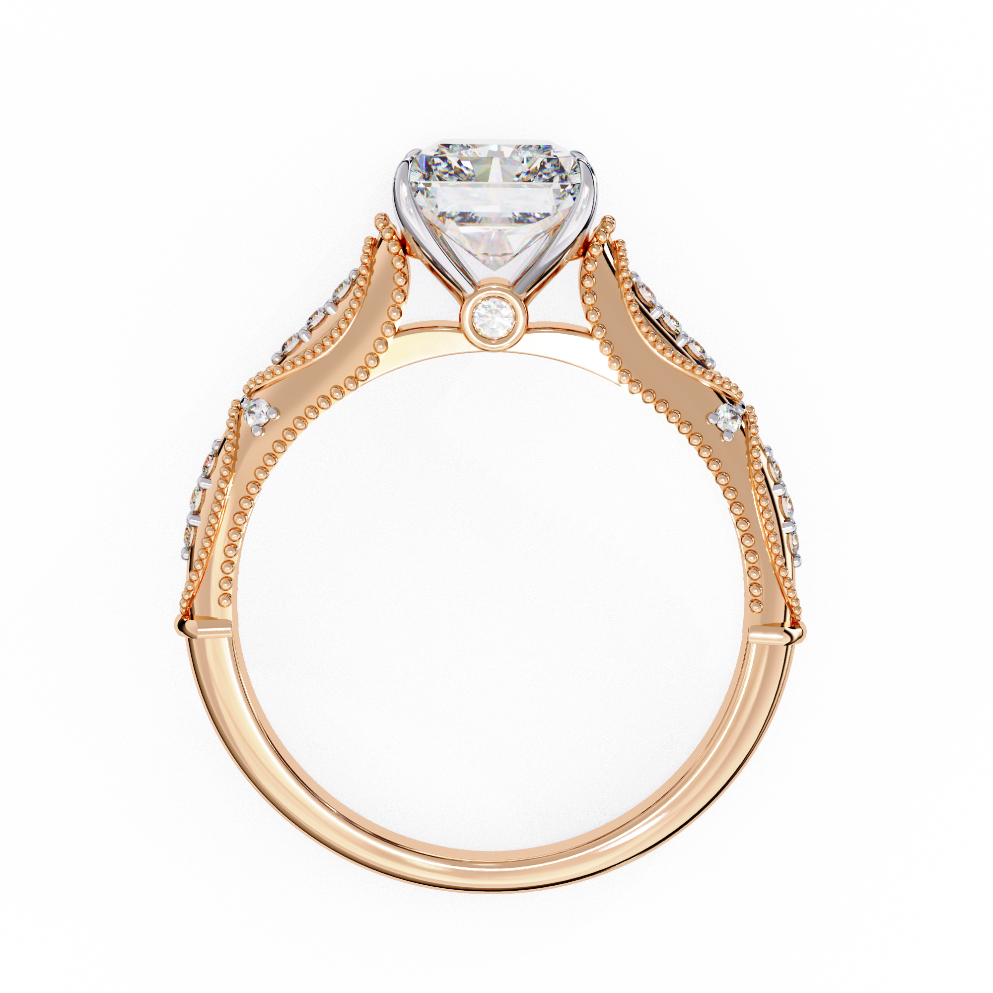 Elegant Beaded Solitaire Diamond Solitaire Ring