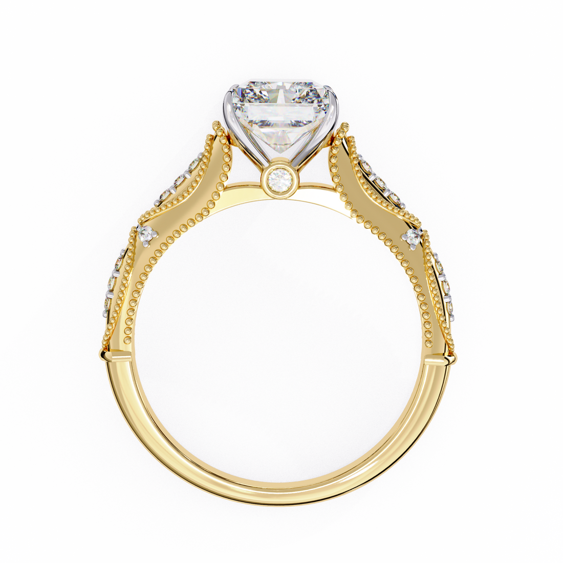 Elegant Beaded Solitaire Diamond Solitaire Ring