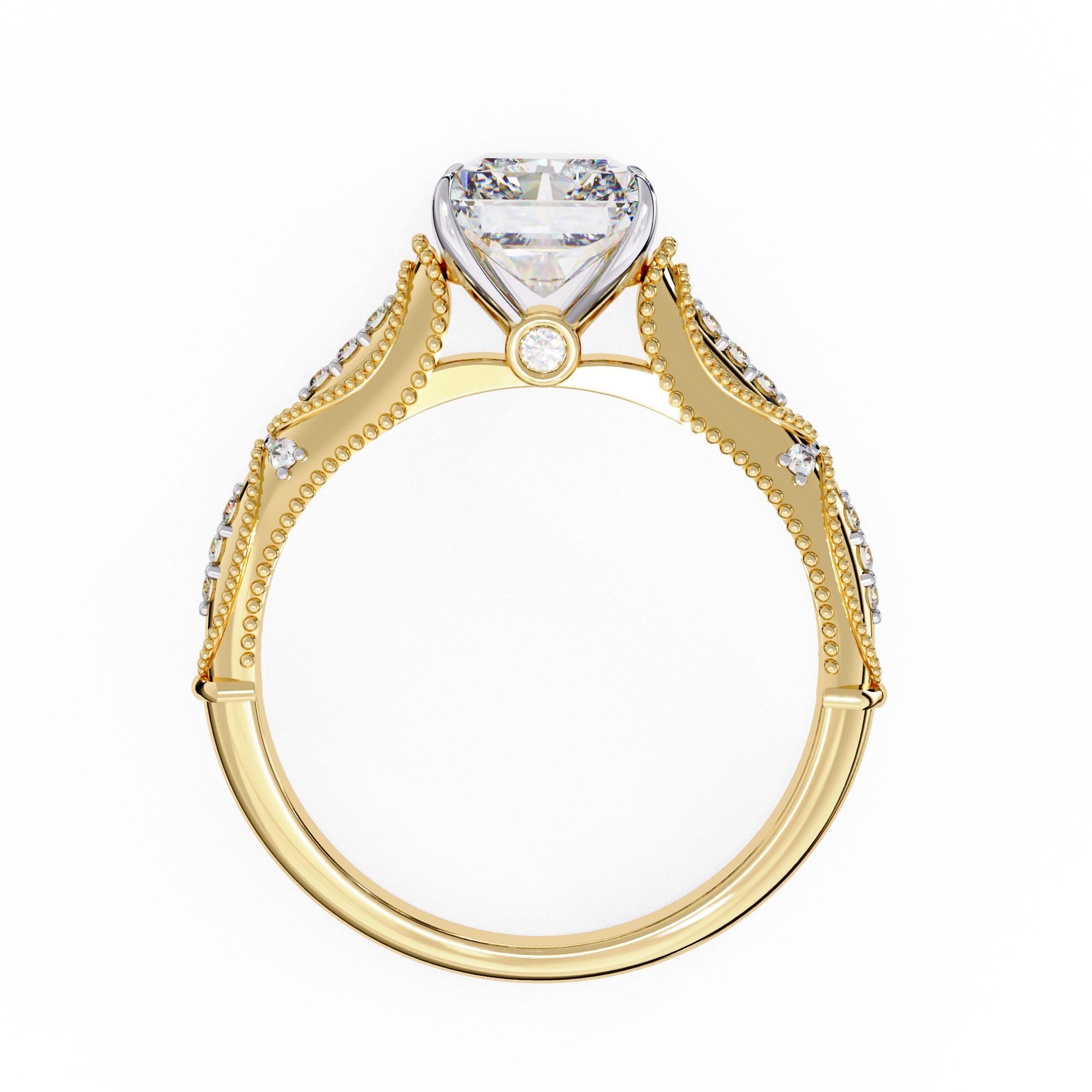 Elegant Beaded Solitaire Diamond Solitaire Ring
