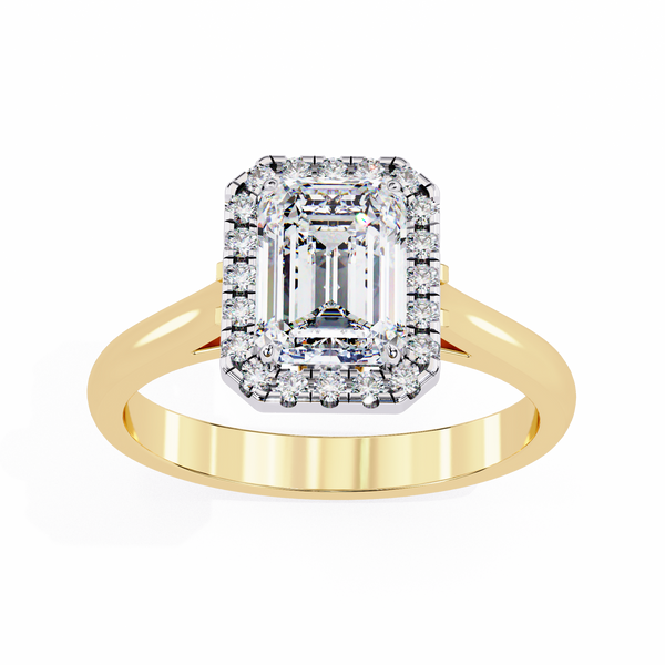 Timeless Rectangular Emerald Halo Diamond Ring: