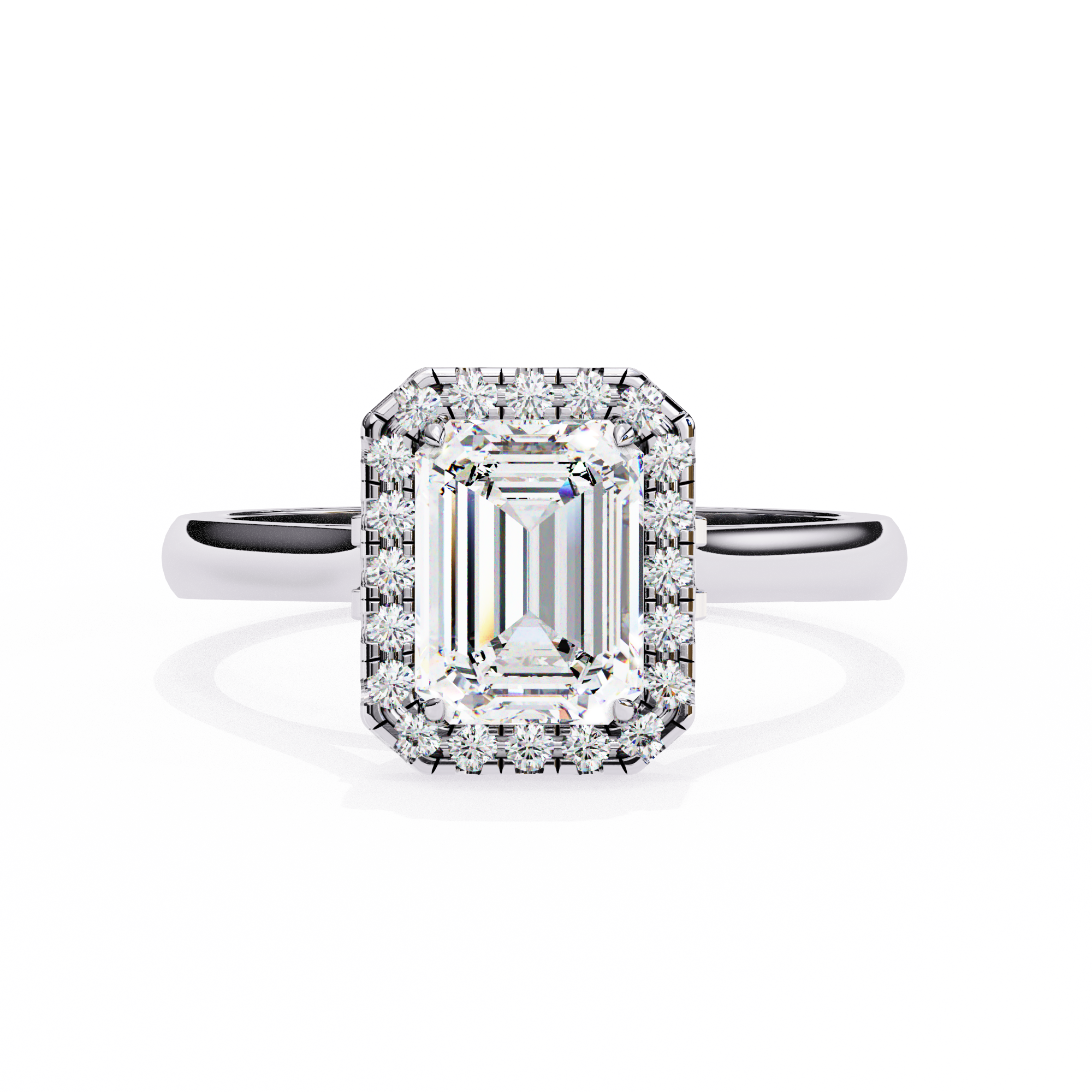 Timeless Rectangular Emerald Halo Diamond Ring: