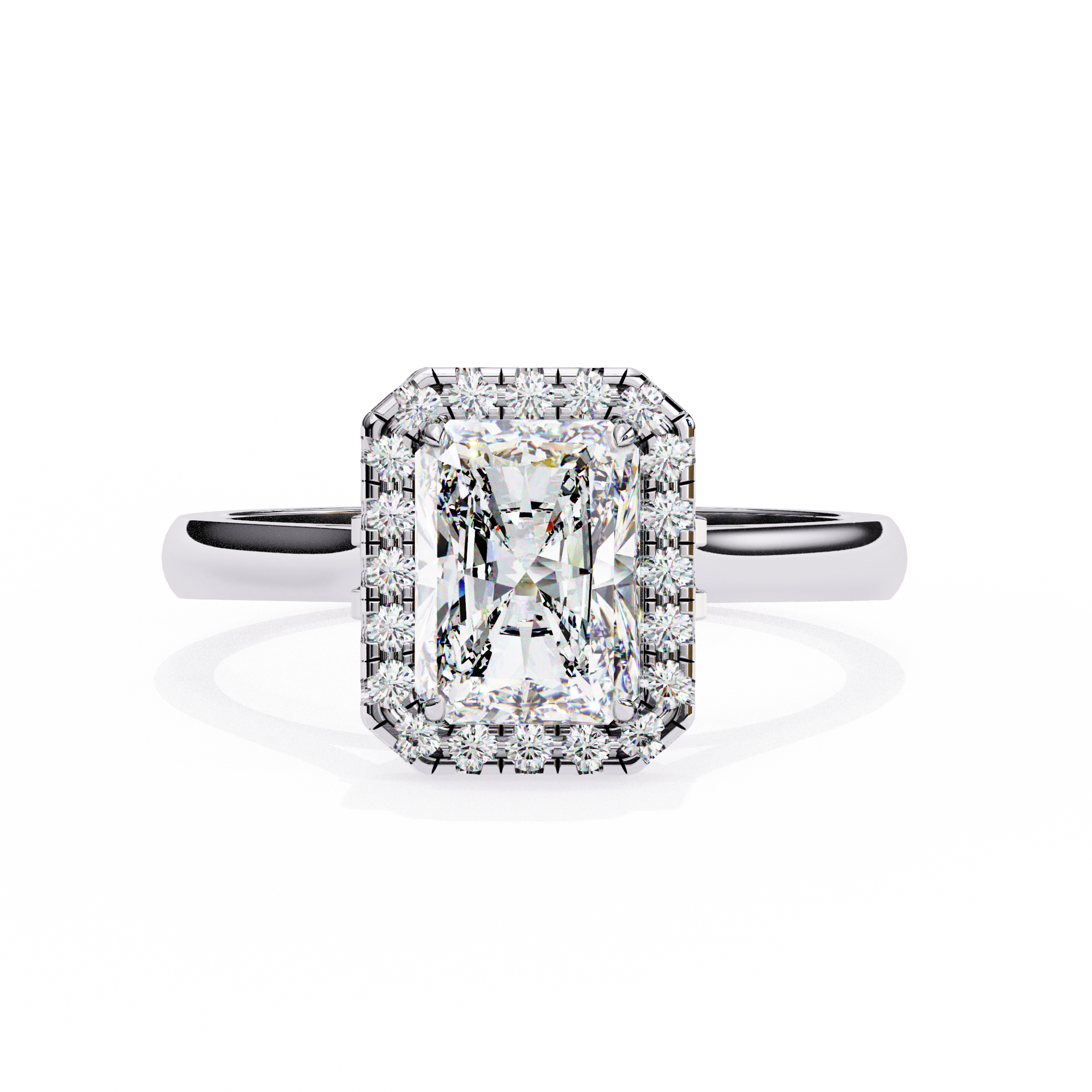 Timeless Rectangular Radiant Halo Diamond Ring: