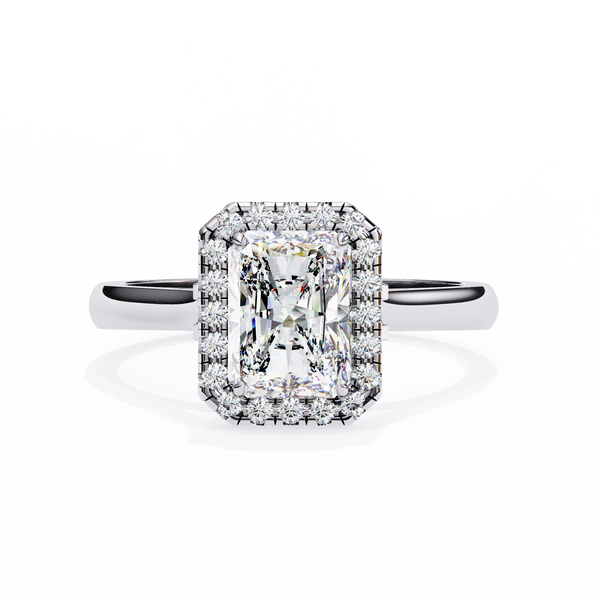 Timeless Rectangular Radiant Halo Diamond Ring:
