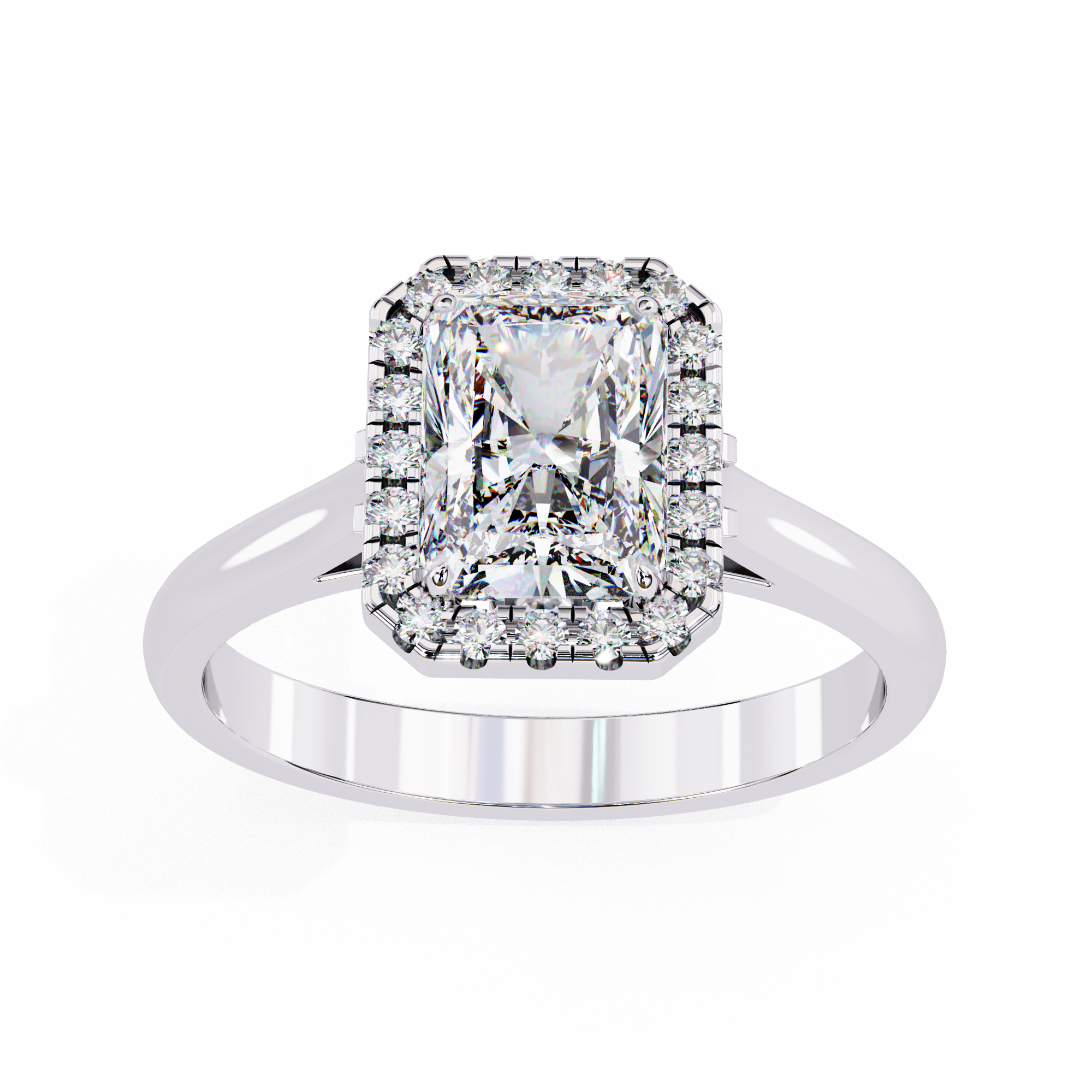Timeless Rectangular Radiant Halo Diamond Ring: