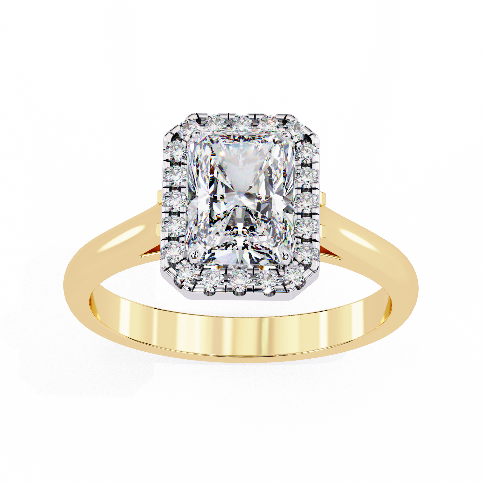 Timeless Rectangular Radiant Halo Diamond Ring: