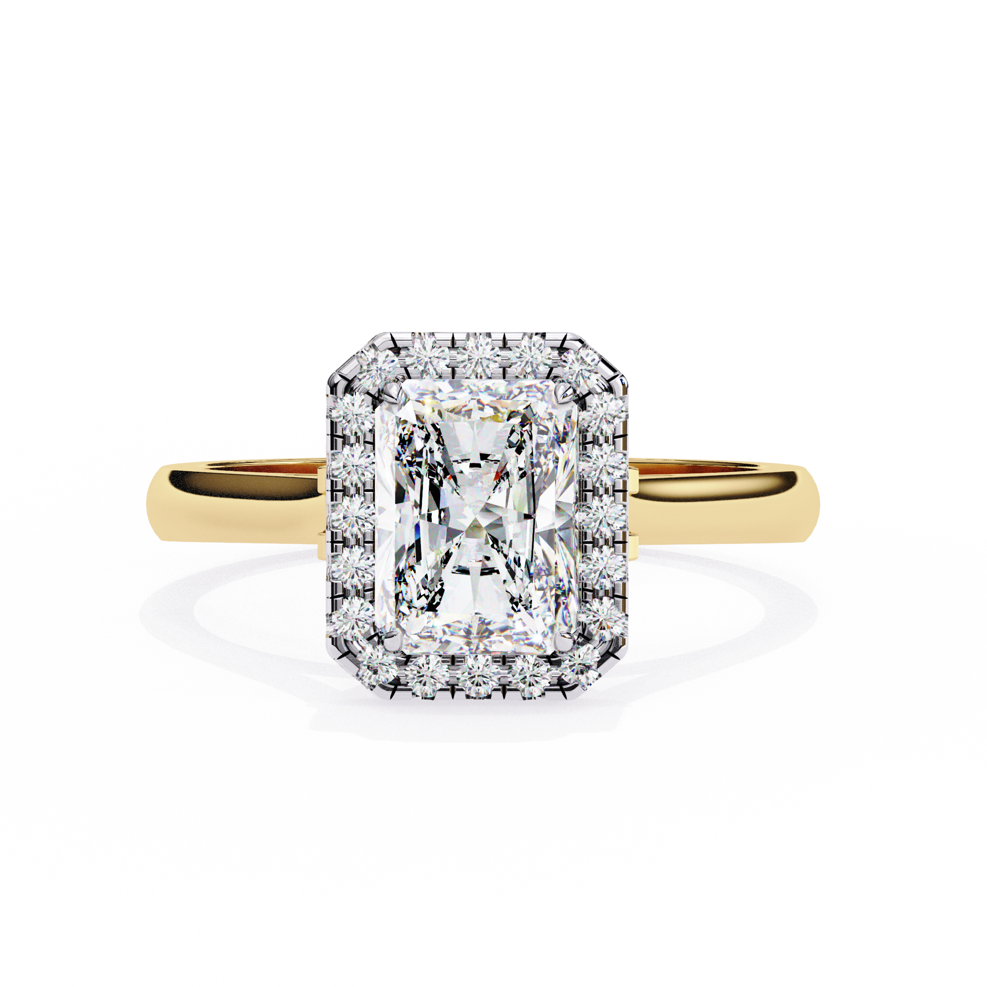 Timeless Rectangular Radiant Halo Diamond Ring: