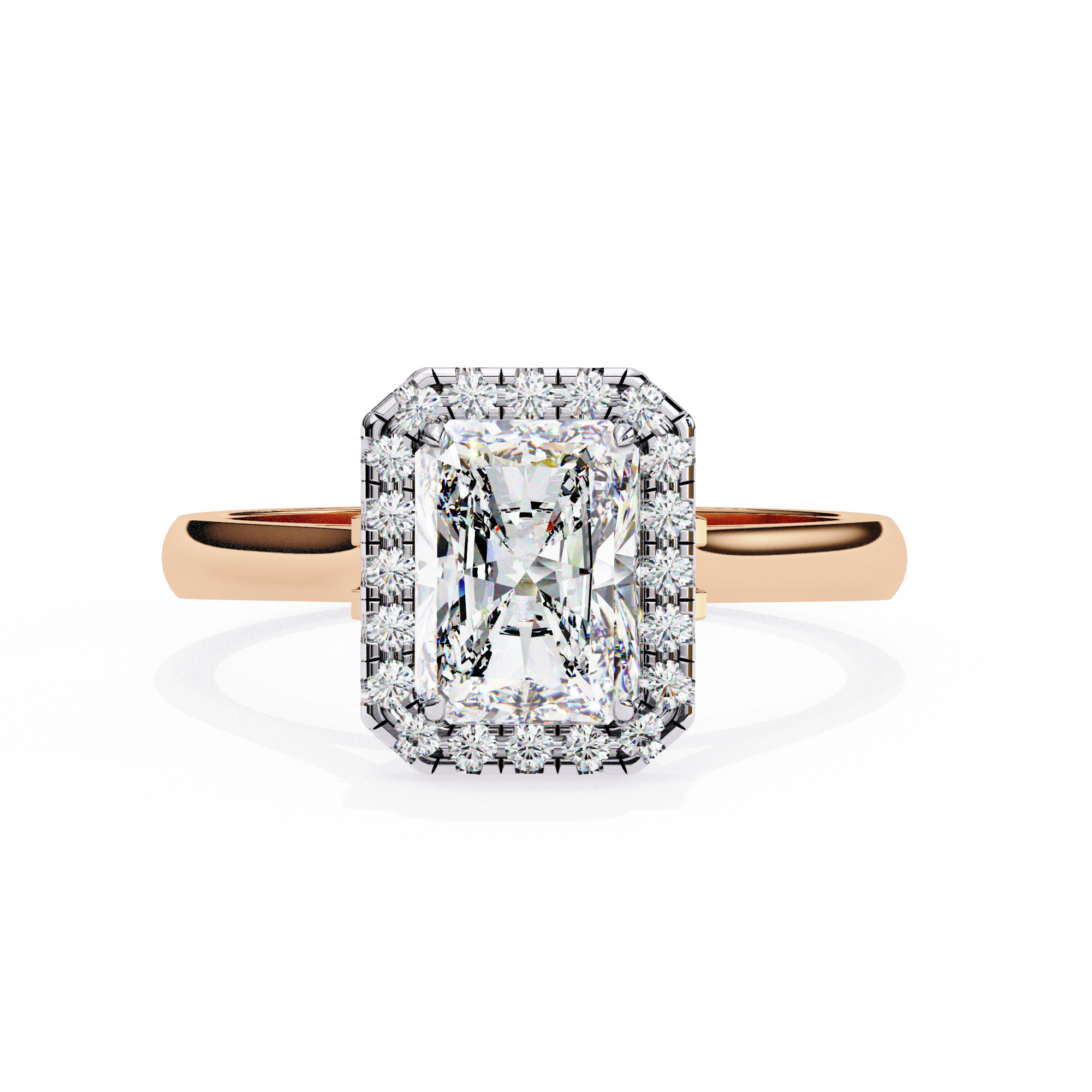 Timeless Rectangular Radiant Halo Diamond Ring: