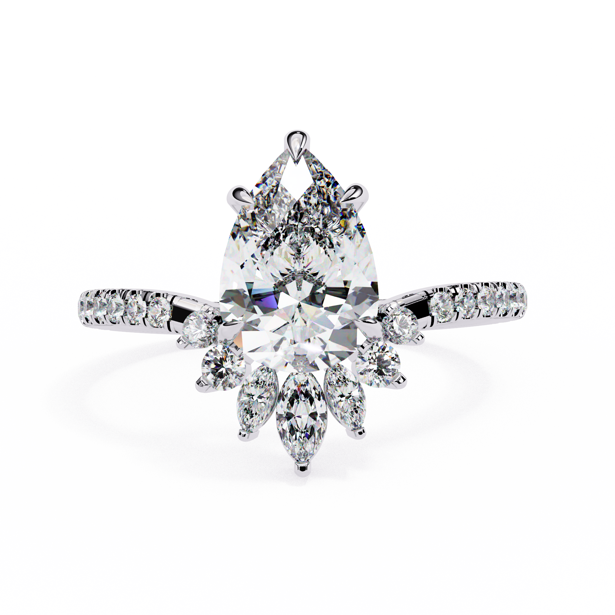 Teardrop Solitaire Diamond Cluster Ring