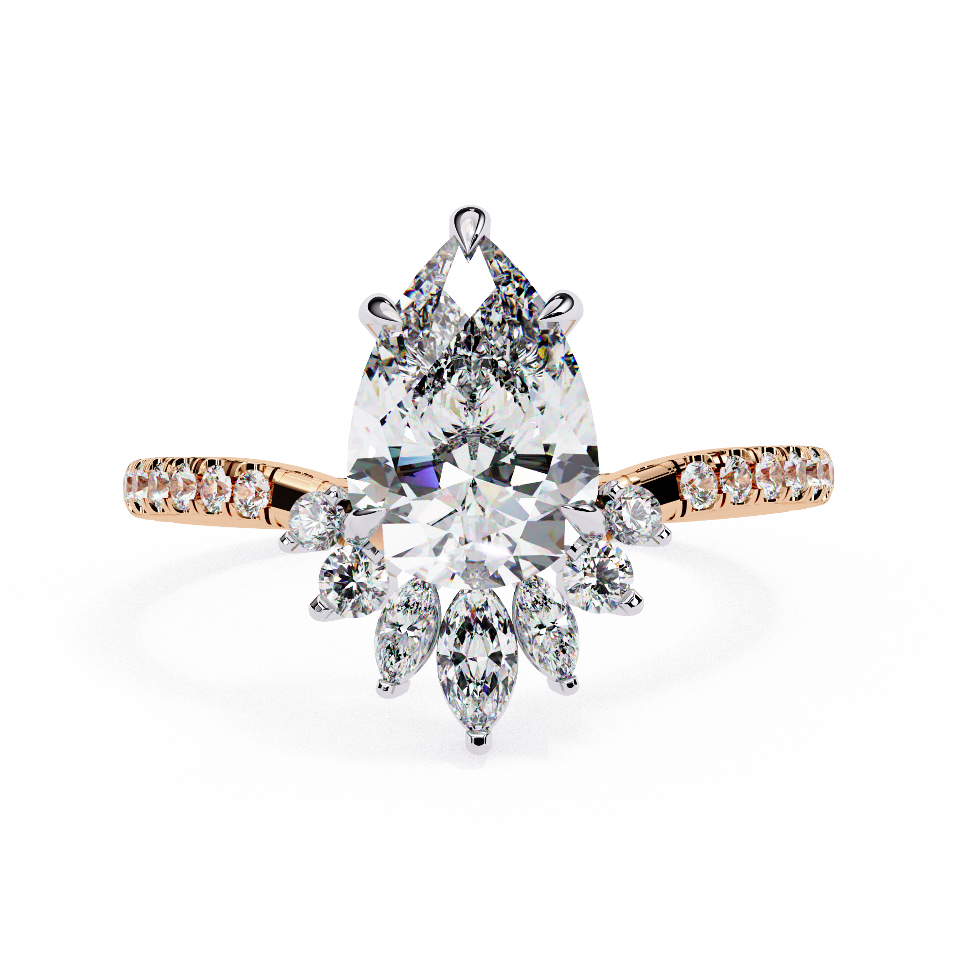 Teardrop Solitaire Diamond Cluster Ring