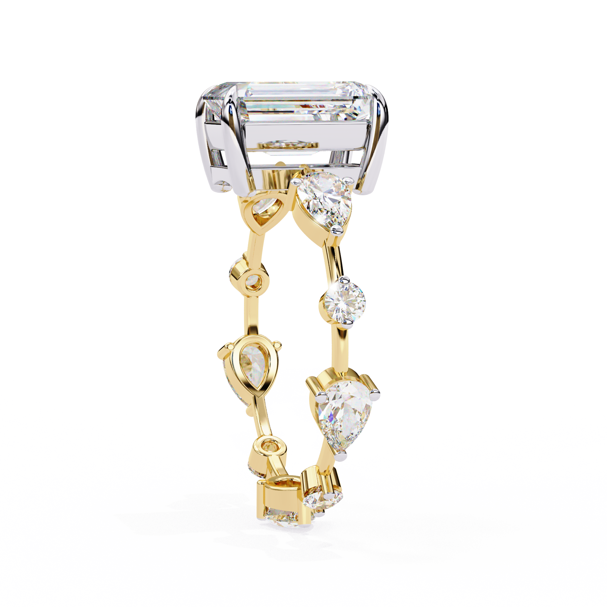 Timeless Sparkle Emerald Cut and Pear Shape Diamond Ring