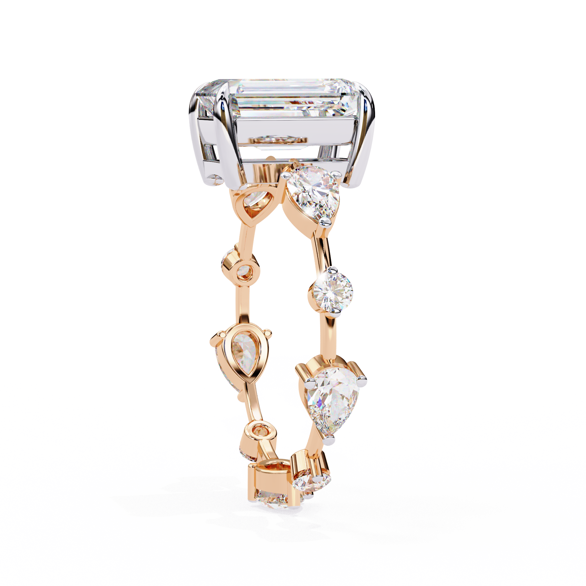 Timeless Sparkle Emerald Cut and Pear Shape Diamond Ring