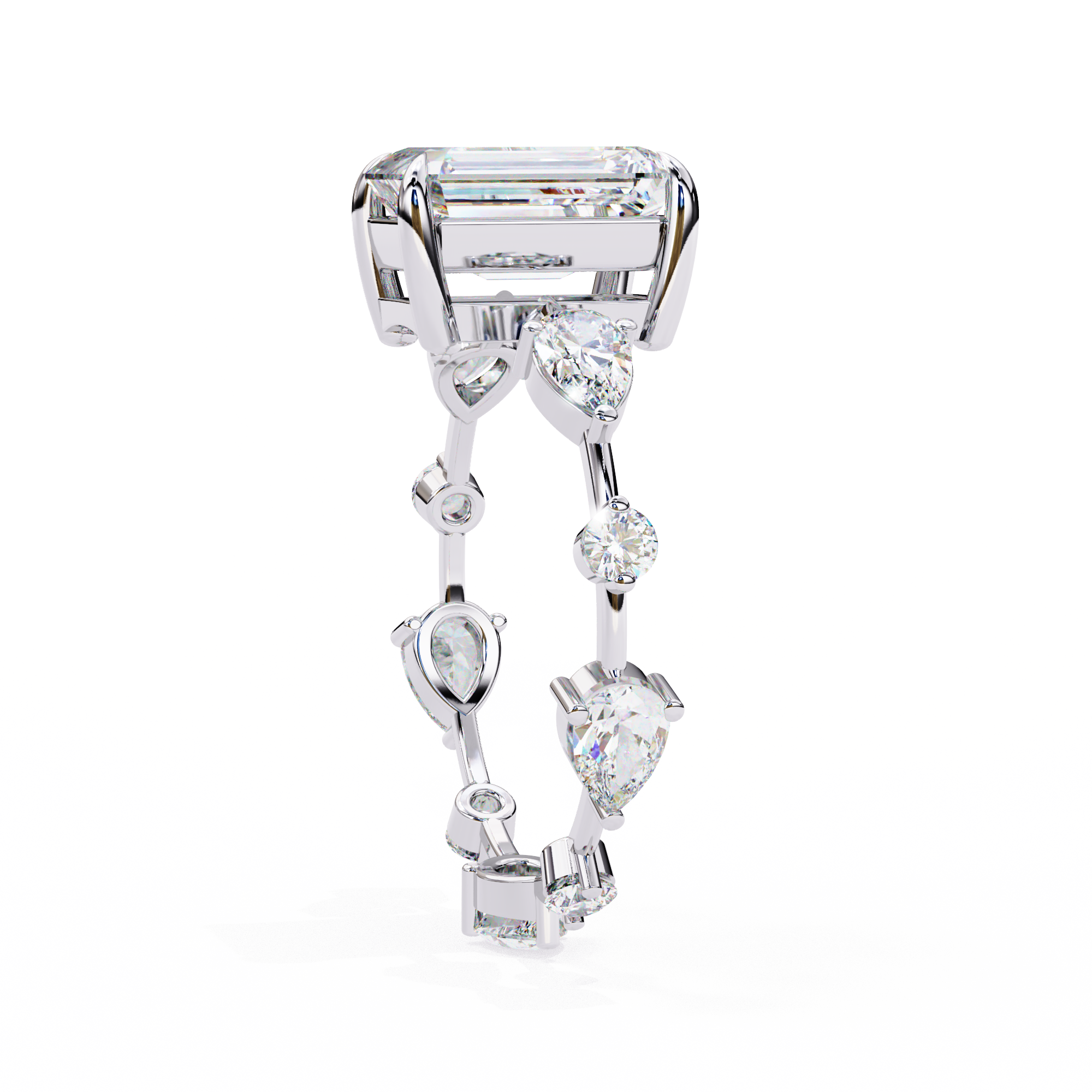Timeless Sparkle Emerald Cut and Pear Shape Diamond Ring