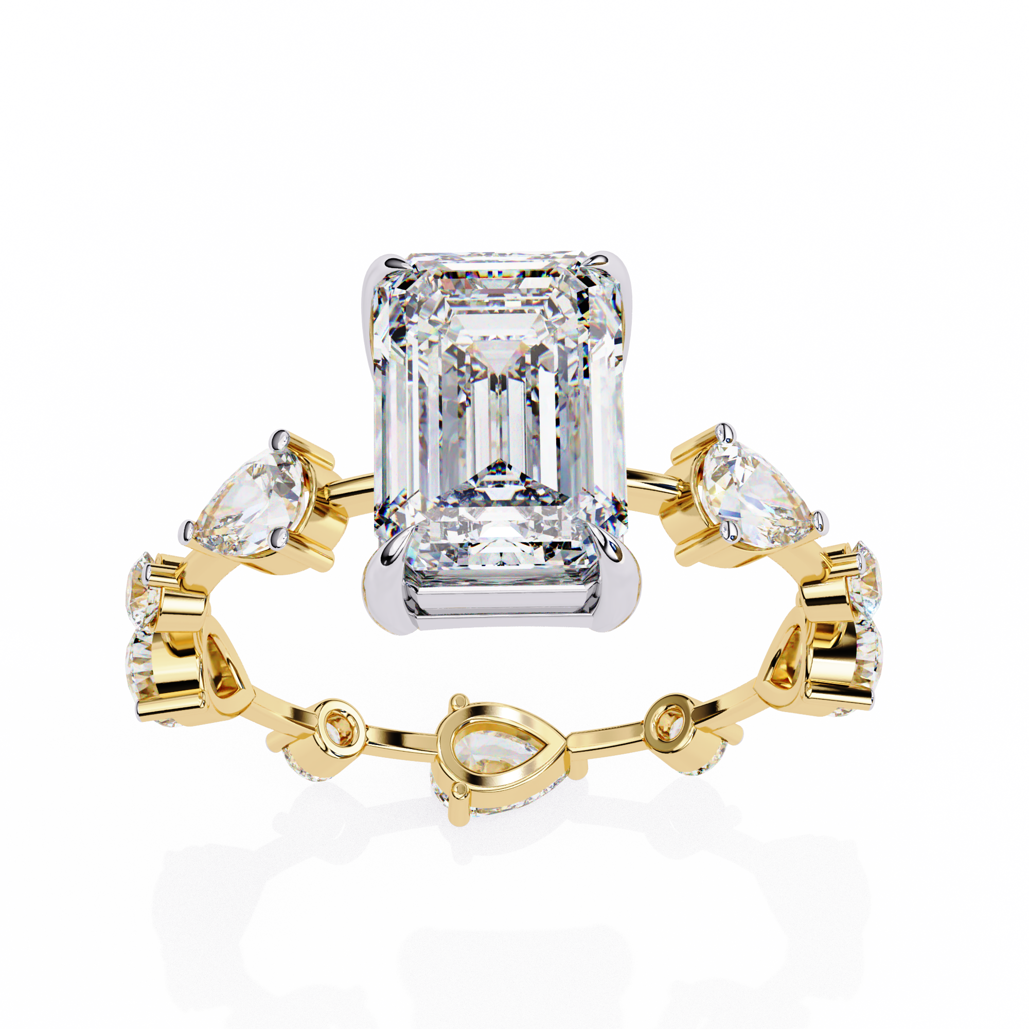 Timeless Sparkle Emerald Cut and Pear Shape Diamond Ring