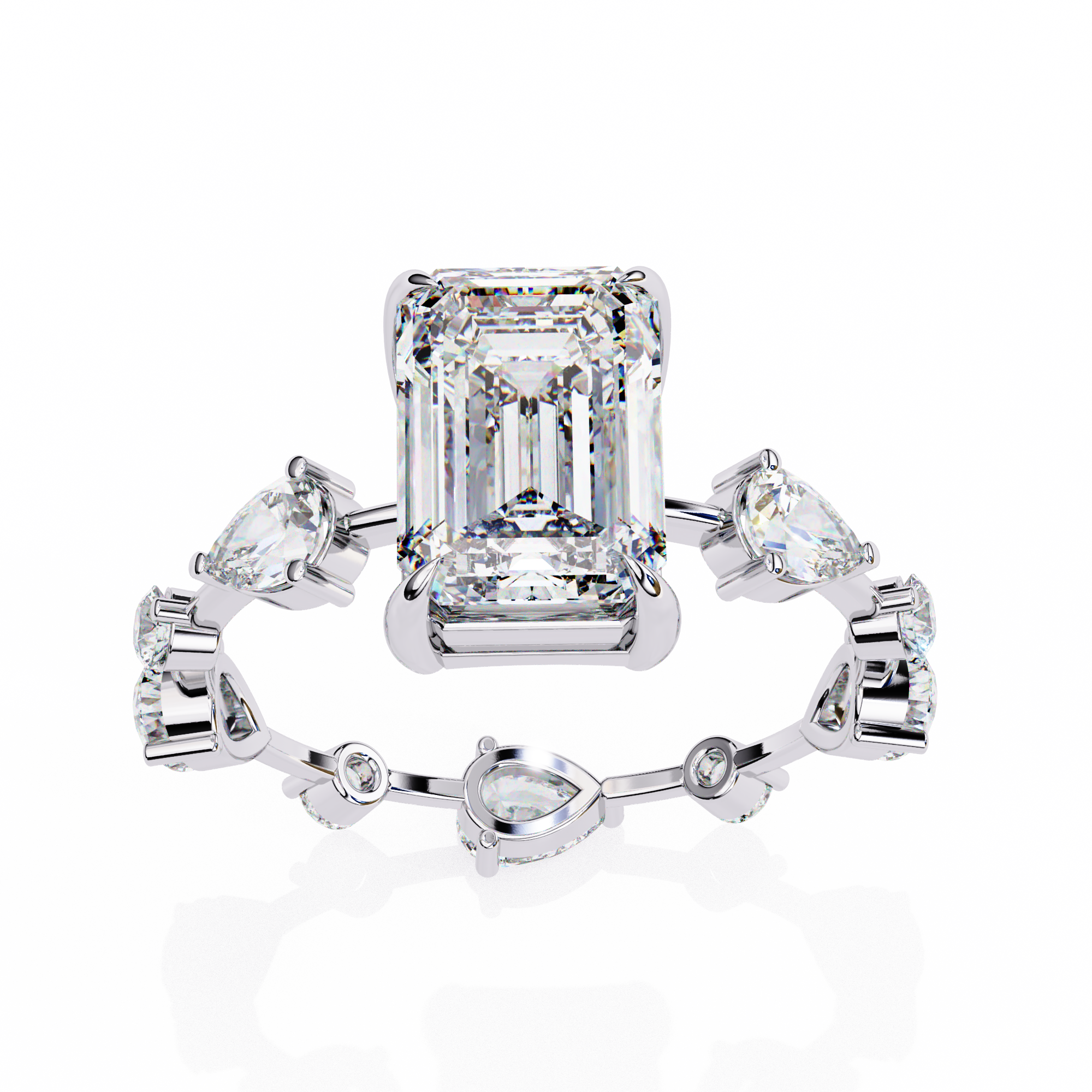 Timeless Sparkle Emerald Cut and Pear Shape Diamond Ring